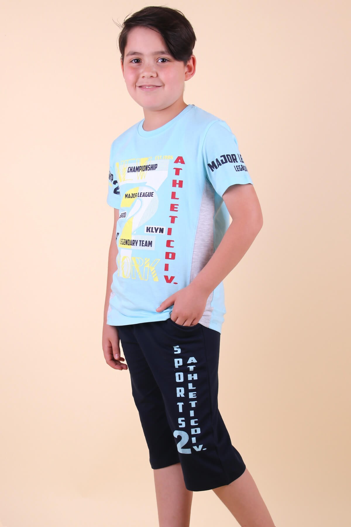 Breeze Erkek Çocuk Şortlu Takım Sport Baskılı Turkuaz (5-10 Yaş)