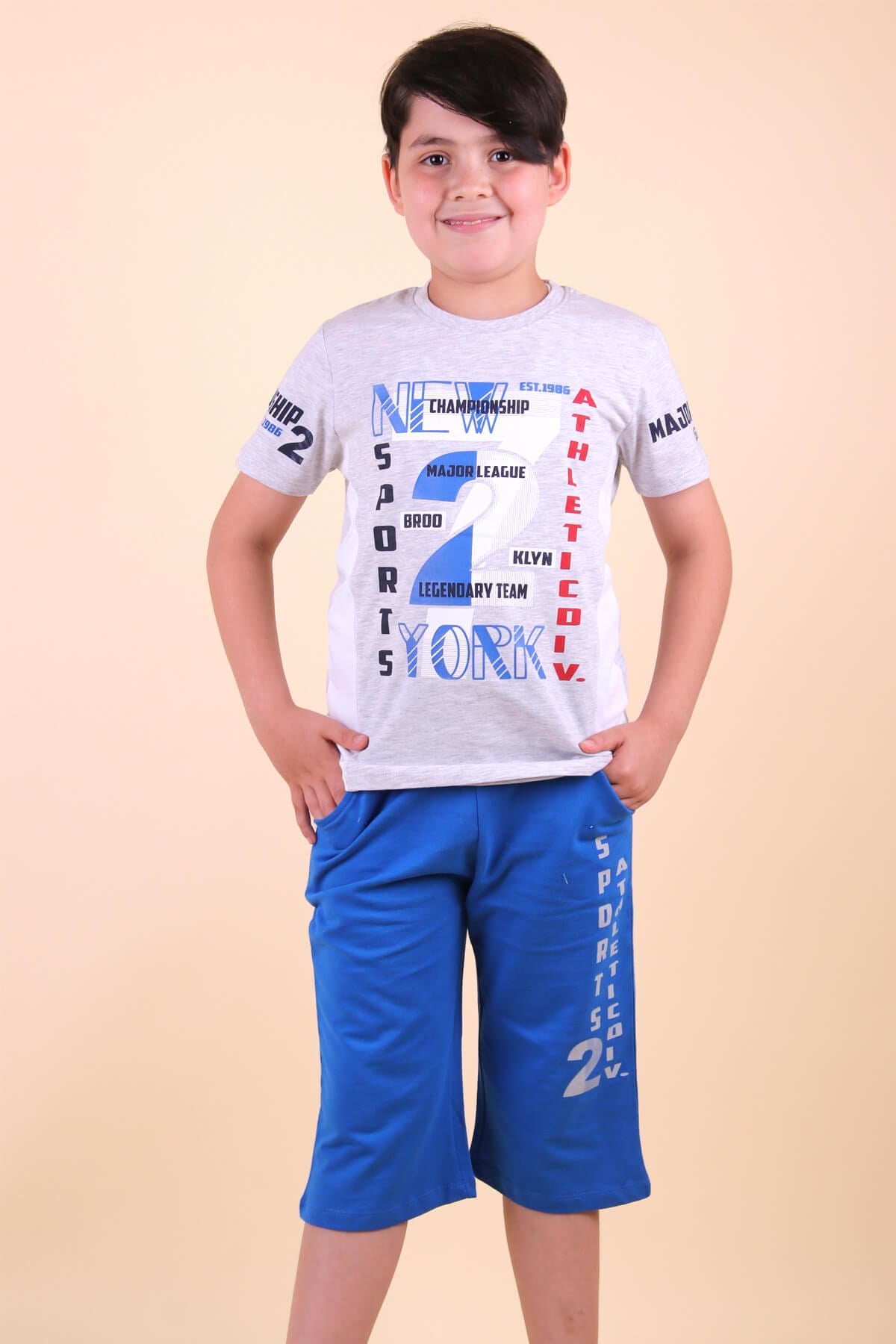 Breeze Erkek Çocuk Şortlu Takım Sport Baskılı Mavi (5-10 Yaş)