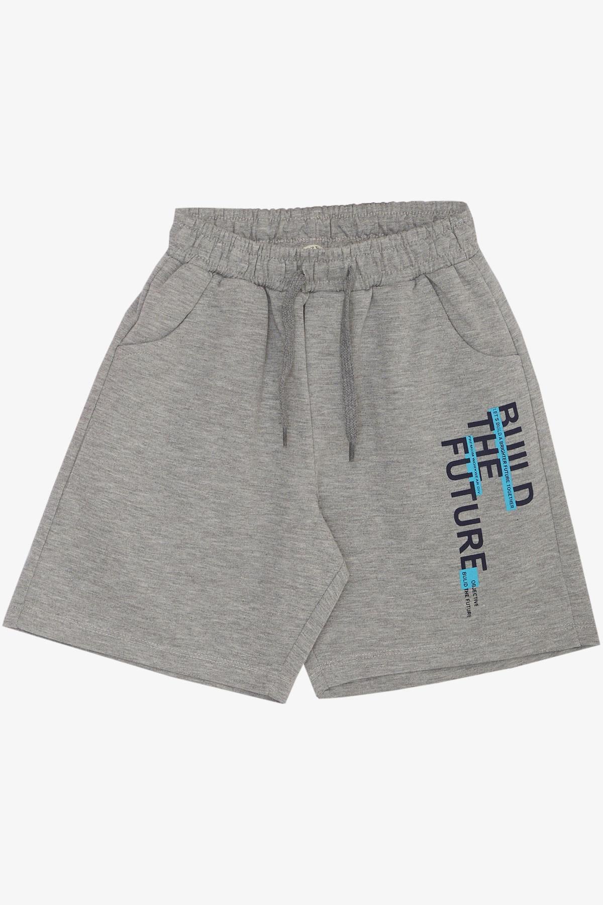 Breeze Erkek Çocuk Şortlu Takım Yazı Baskılı Cepli Narçiçeği (8-14 Yaş)
