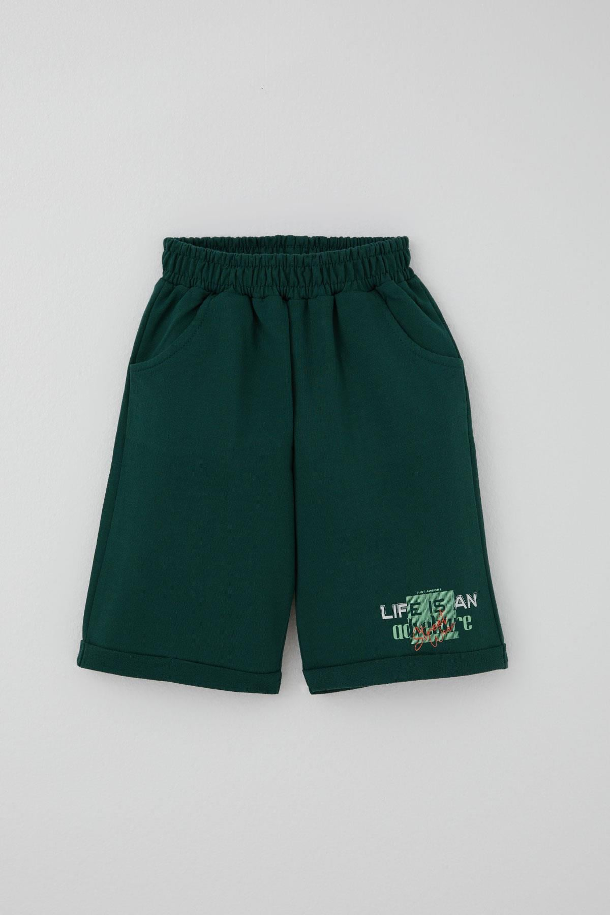 Breeze Erkek Çocuk Şortlu Takım Yazı Baskılı Su Yeşili (3-7 Yaş)