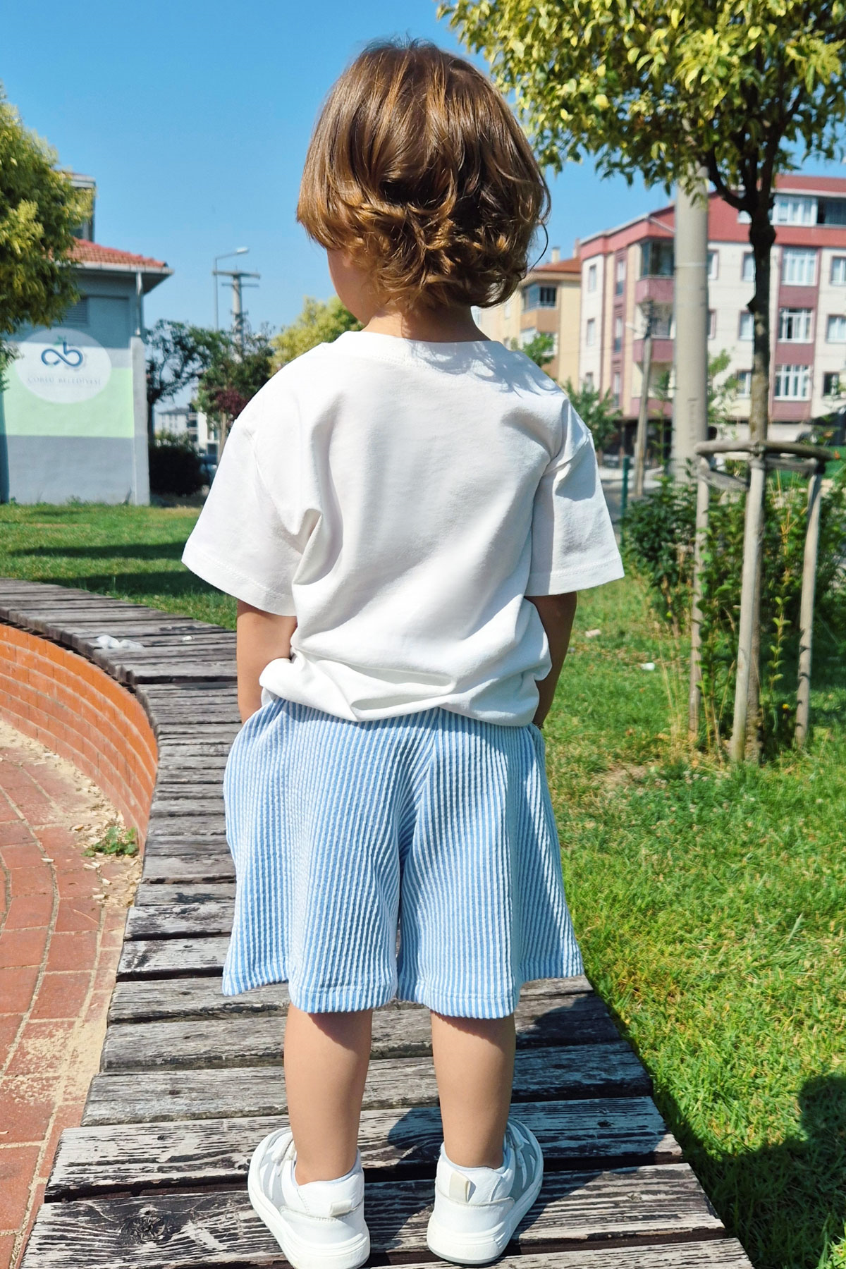Breeze Erkek Çocuk Şortlu Takım Yazı Baskılı Şortu Bağcık Aksesuarlı Ekru (1.5-4 Yaş)