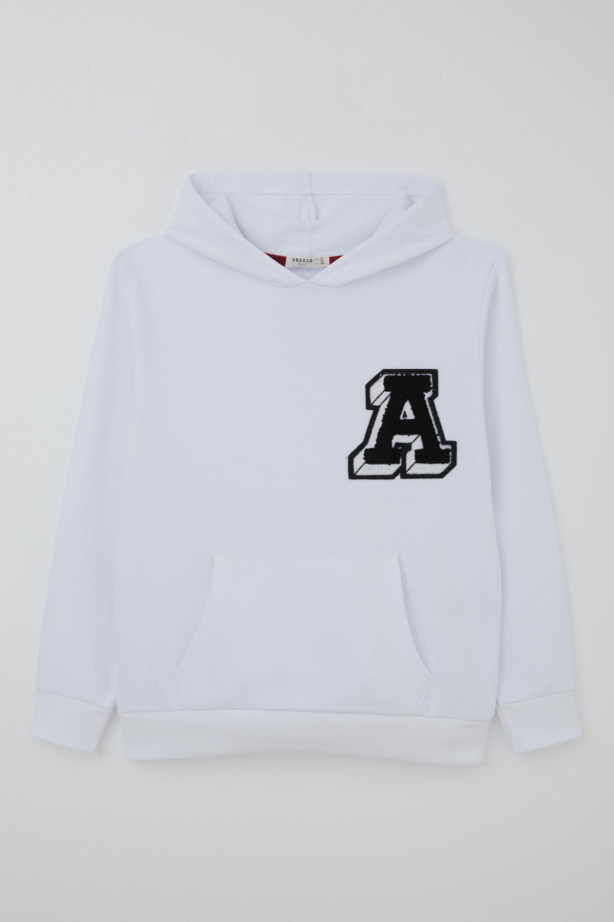 Breeze Erkek Çocuk Sweatshirt A Harfi Yazı Nakış Armalı Beyaz (9-14 Yaş)