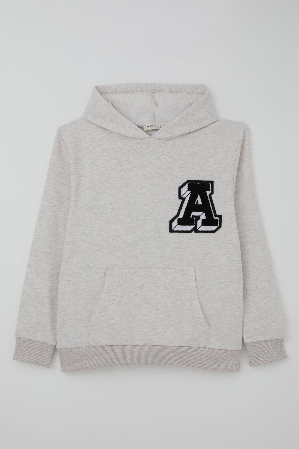 Breeze Erkek Çocuk Sweatshirt A Harfi Yazı Nakış Armalı Bej Melanj (9-14 Yaş)