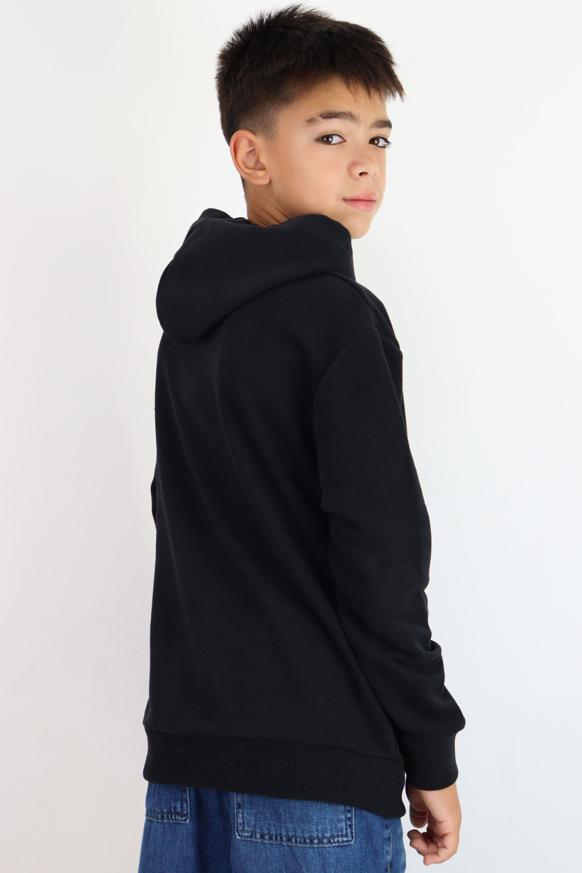 Breeze Erkek Çocuk Sweatshirt A Harfi Yazı Nakış Armalı Siyah (9-14 Yaş)