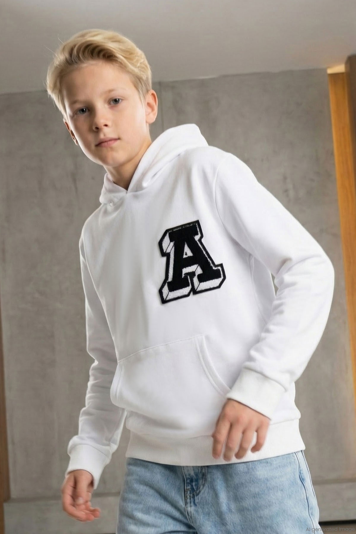 Breeze Erkek Çocuk Sweatshirt A Harfi Yazı Nakış Armalı Beyaz (9-14 Yaş)