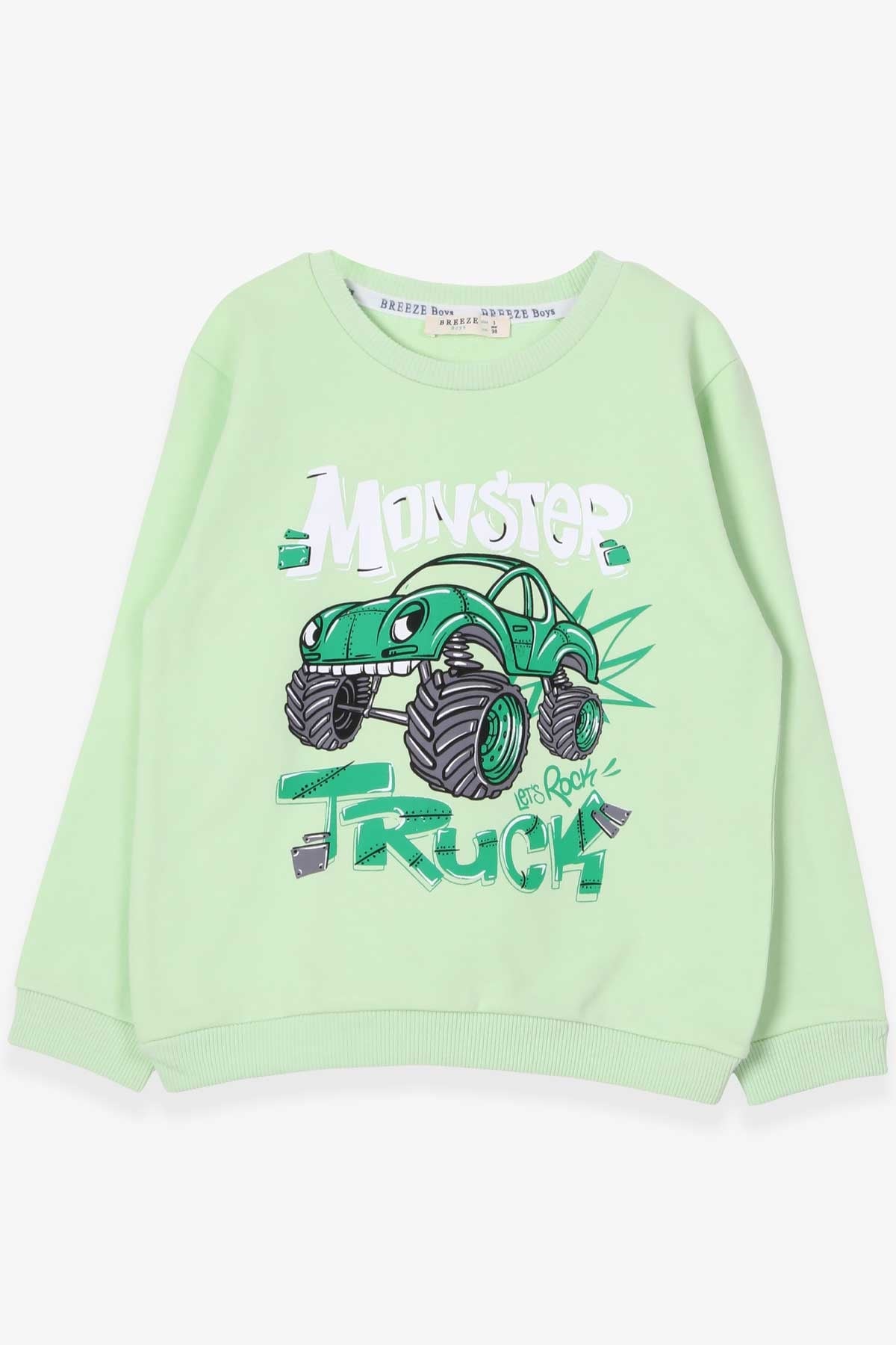 Breeze Erkek Çocuk Sweatshirt Araba Baskılı Su Yeşili (2-5 Yaş)