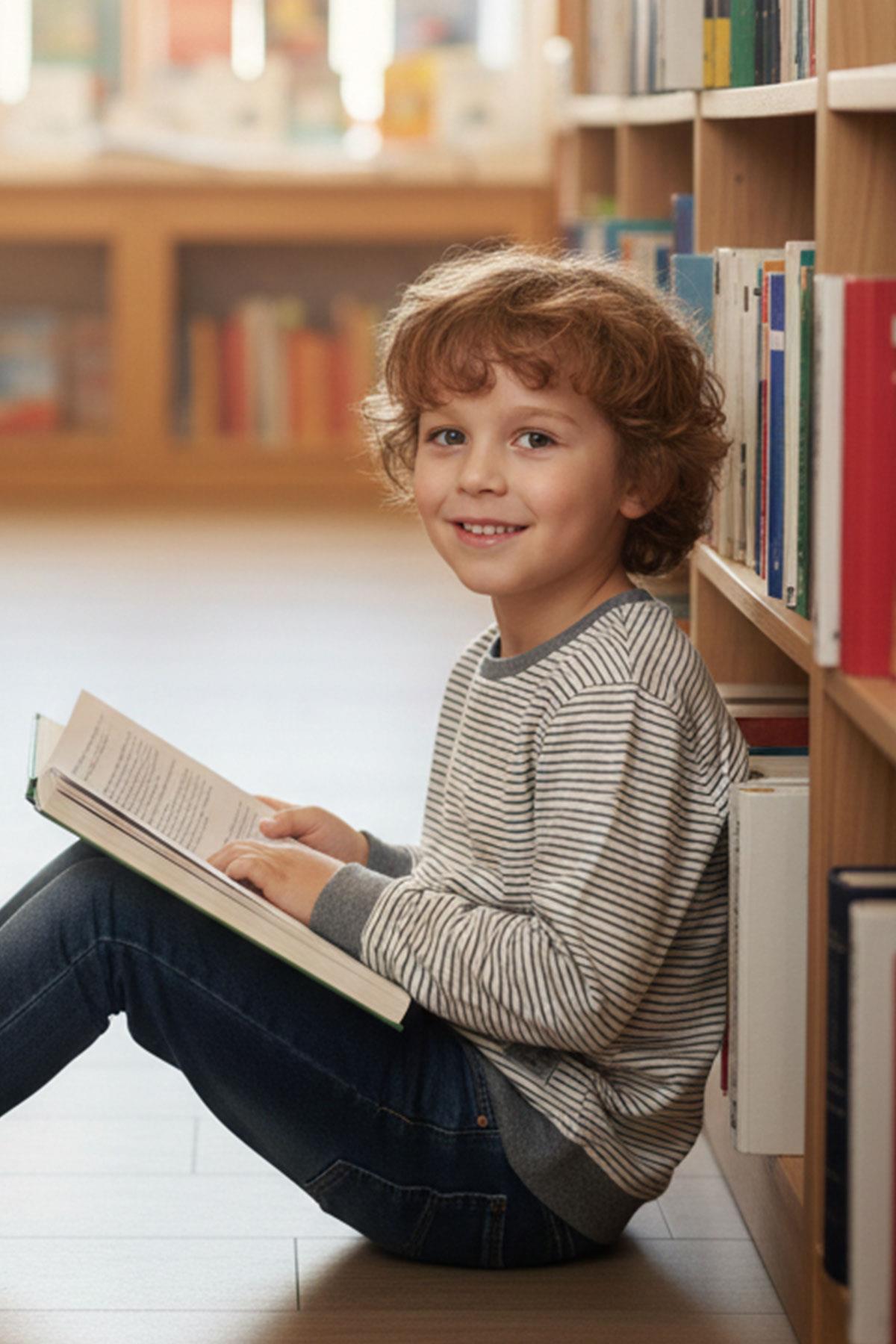 Breeze Erkek Çocuk Sweatshirt Arma Detaylı Çzgili Ekru (4-8 Yaş)