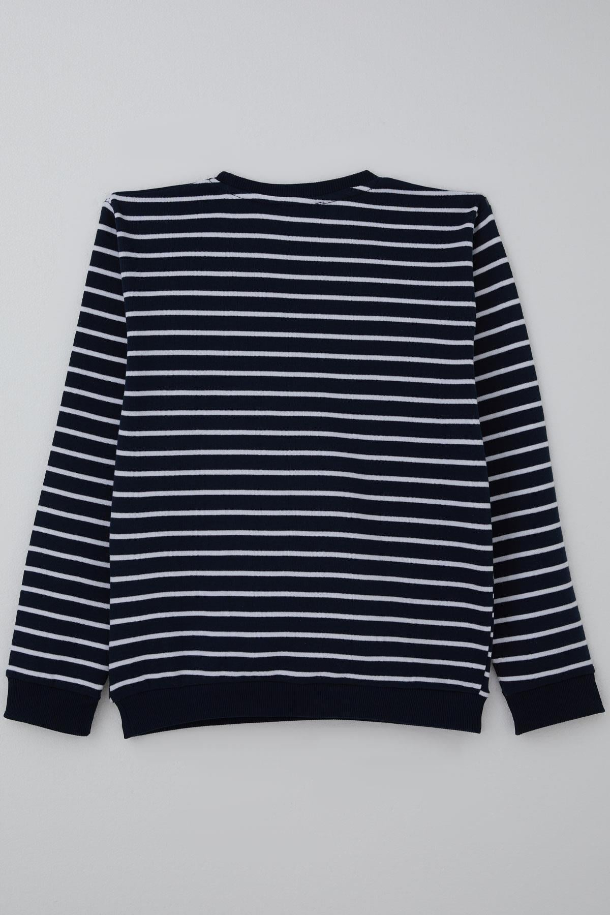 Breeze Erkek Çocuk Sweatshirt Arma Detaylı Çizgili Lacivert (4-7 Yaş)