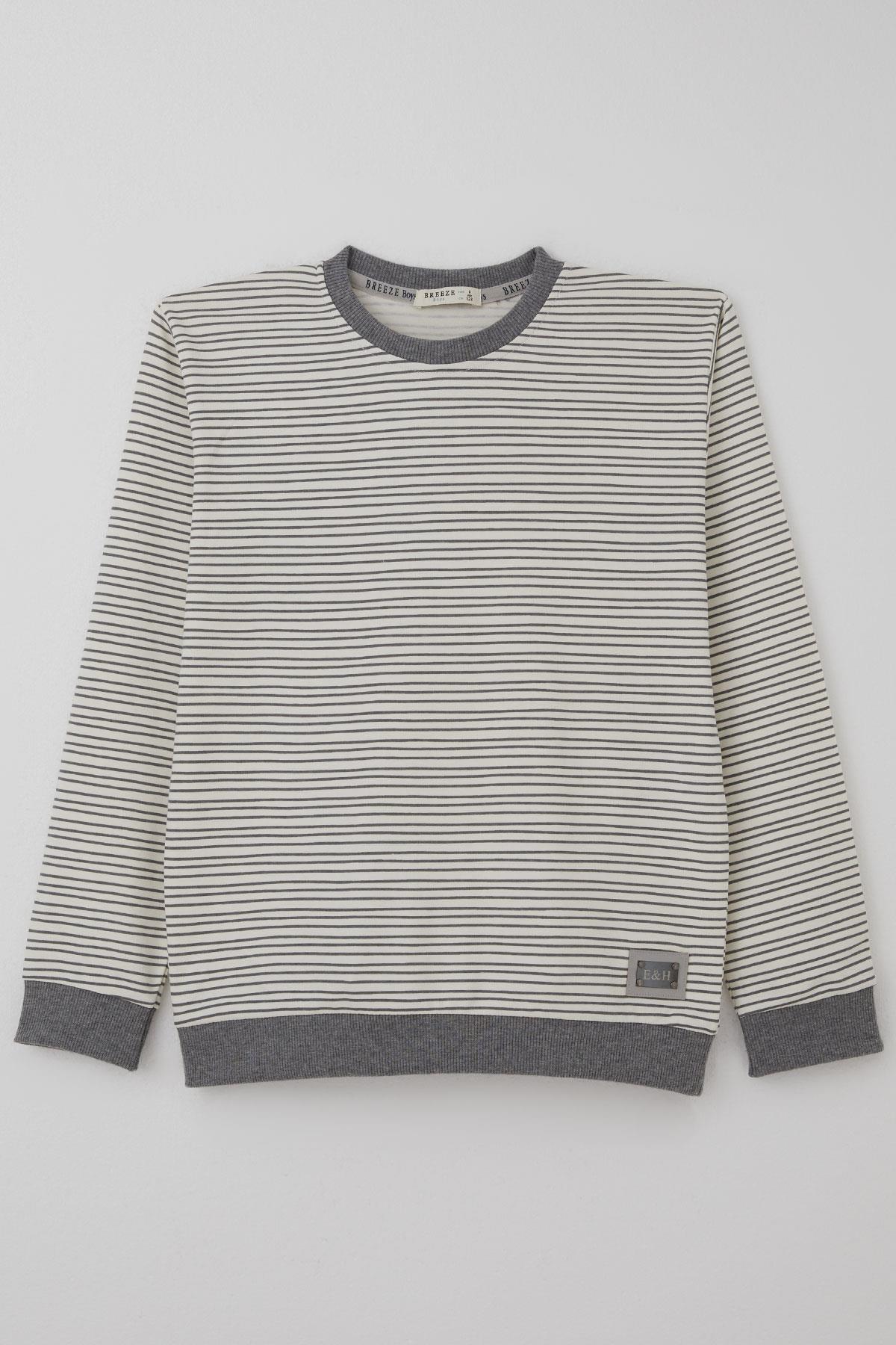 Breeze Erkek Çocuk Sweatshirt Arma Detaylı Çzgili Ekru (4-8 Yaş)
