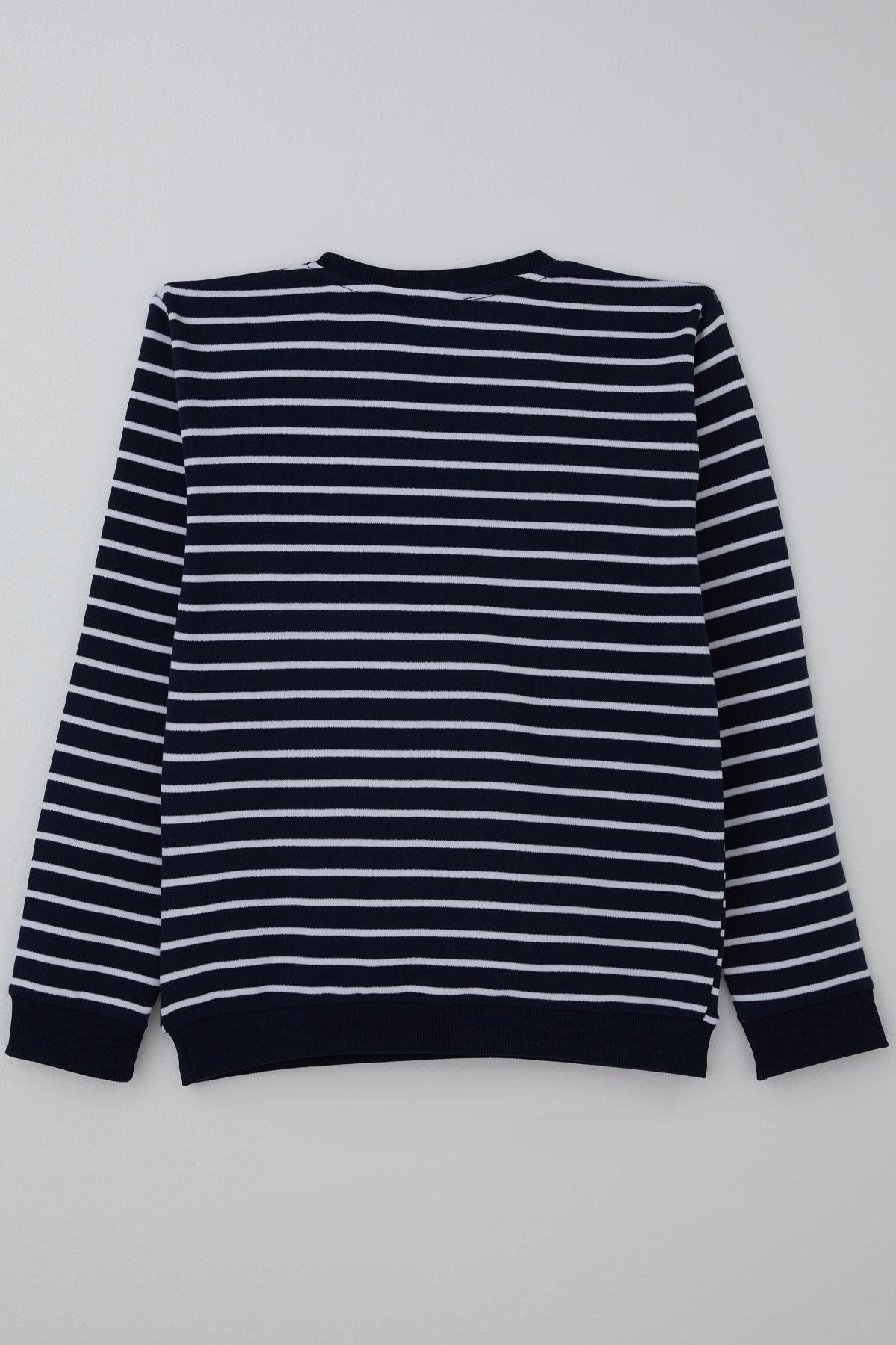 Breeze Erkek Çocuk Sweatshirt Arma Detaylı Çizgili Lacivert (4-8 Yaş)