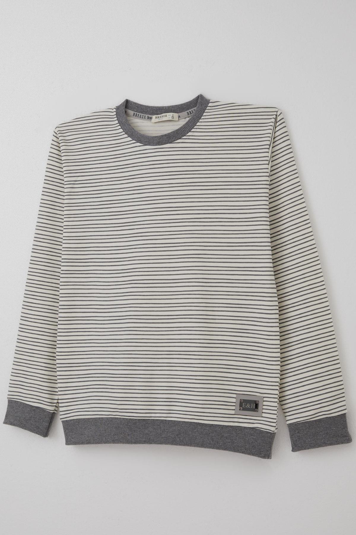 Breeze Erkek Çocuk Sweatshirt Arma Detaylı Çzgili Ekru (4-8 Yaş)