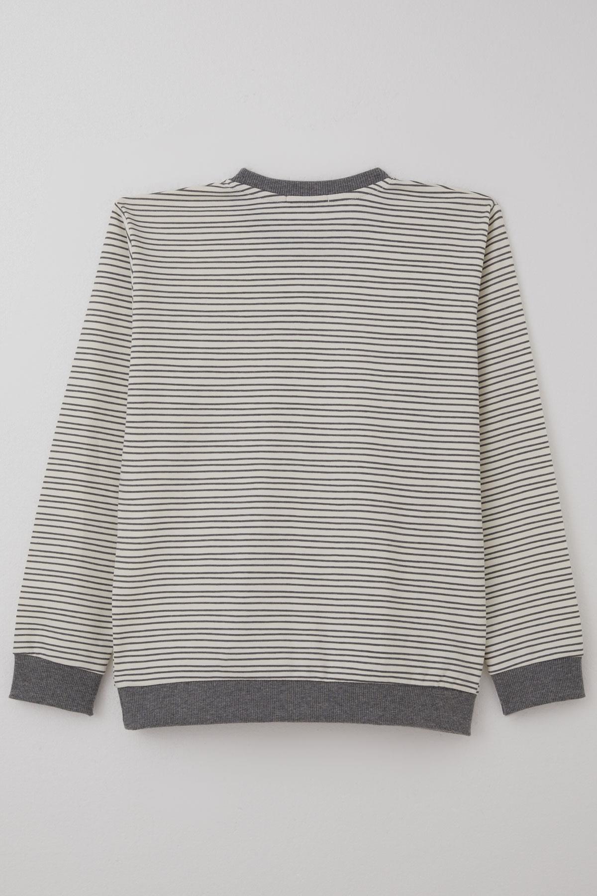 Breeze Erkek Çocuk Sweatshirt Arma Detaylı Çzgili Ekru (4-8 Yaş)