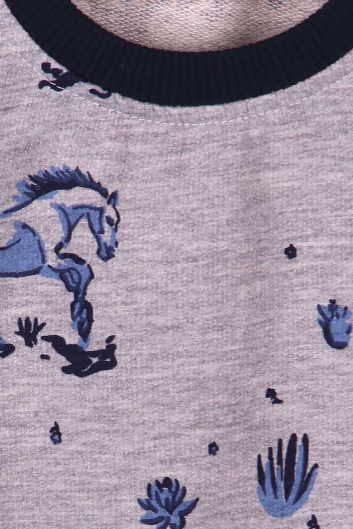 Breeze Erkek Çocuk Sweatshirt At Desenli Gri Melanj (2-6 Yaş)
