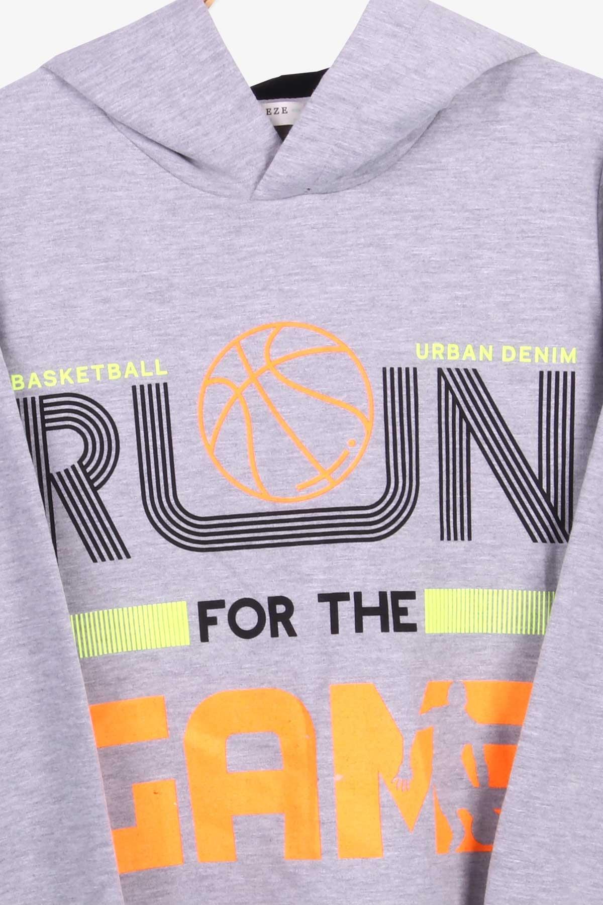 Breeze Erkek Çocuk Sweatshirt Basketbol Temalı Gri (8-14 Yaş)