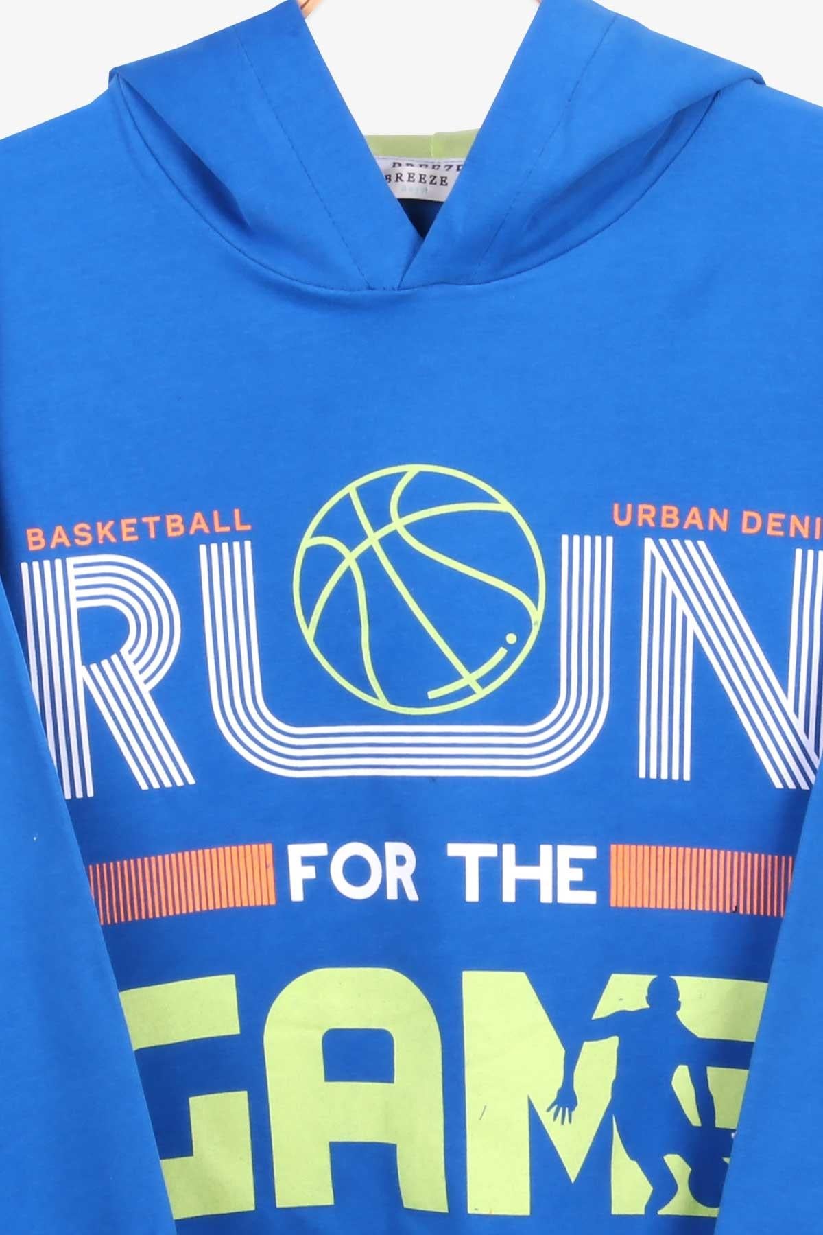 Breeze Erkek Çocuk Sweatshirt Basketbol Temalı Saks Mavisi (8-14 Yaş)