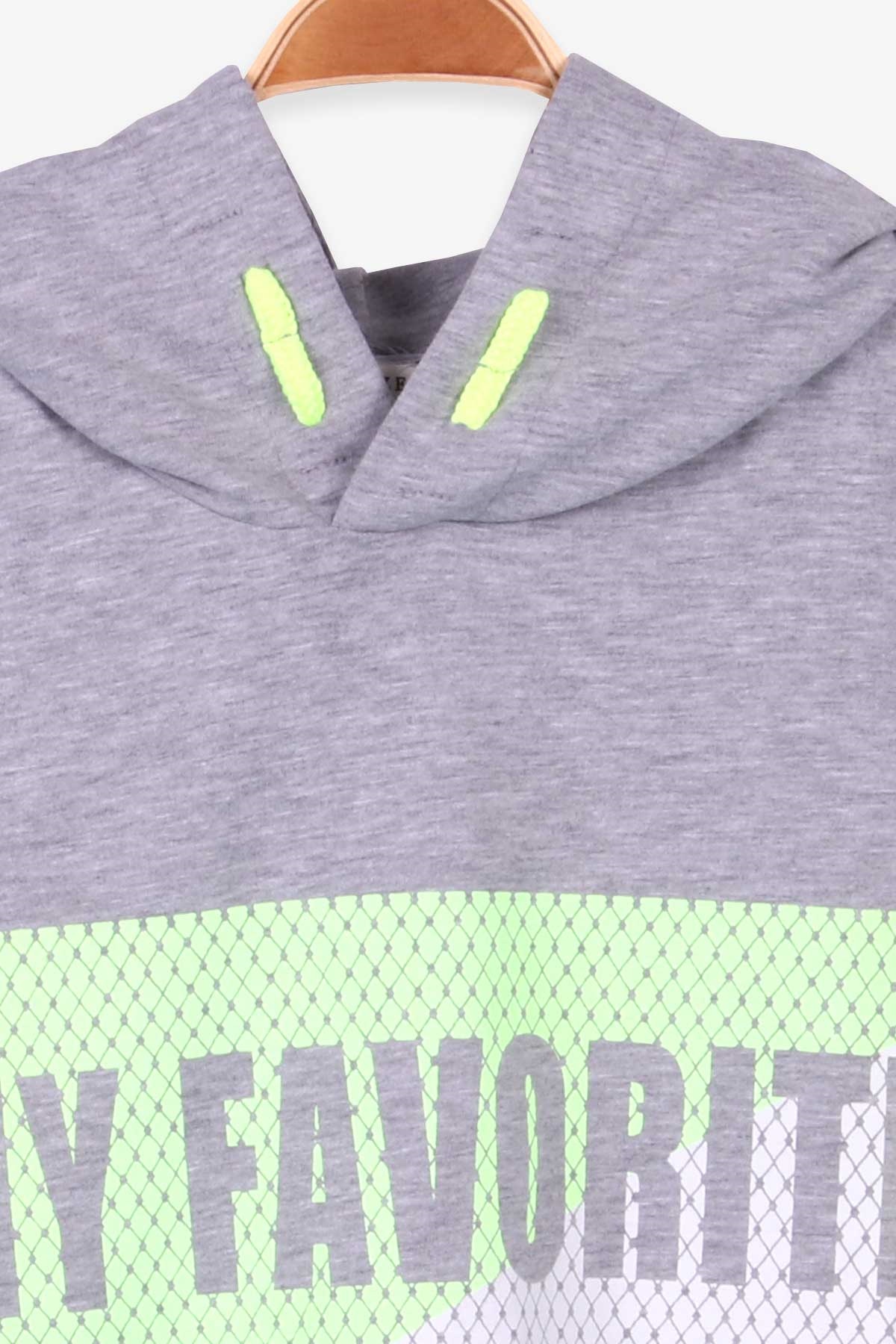 Breeze Erkek Çocuk Sweatshirt Baskılı Kapüşonlu Gri Melanj (10-15 Yaş)
