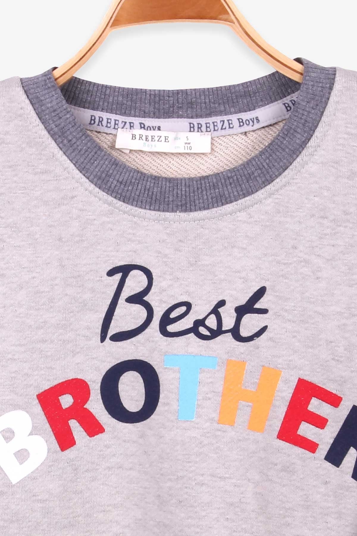 Breeze Erkek Çocuk Sweatshirt Baskılı Açık Gri Melanj (5-10 Yaş)