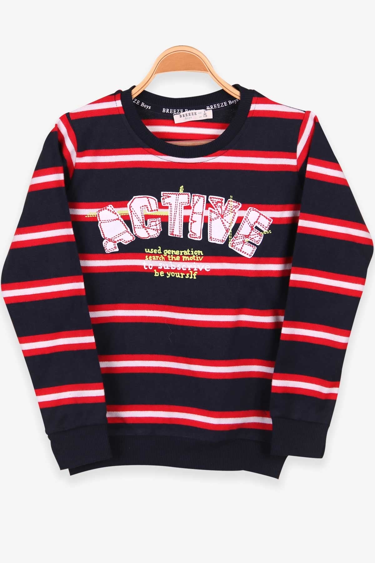 Breeze Erkek Çocuk Sweatshirt Baskılı Çizgili Lacivert (5-10 Yaş)