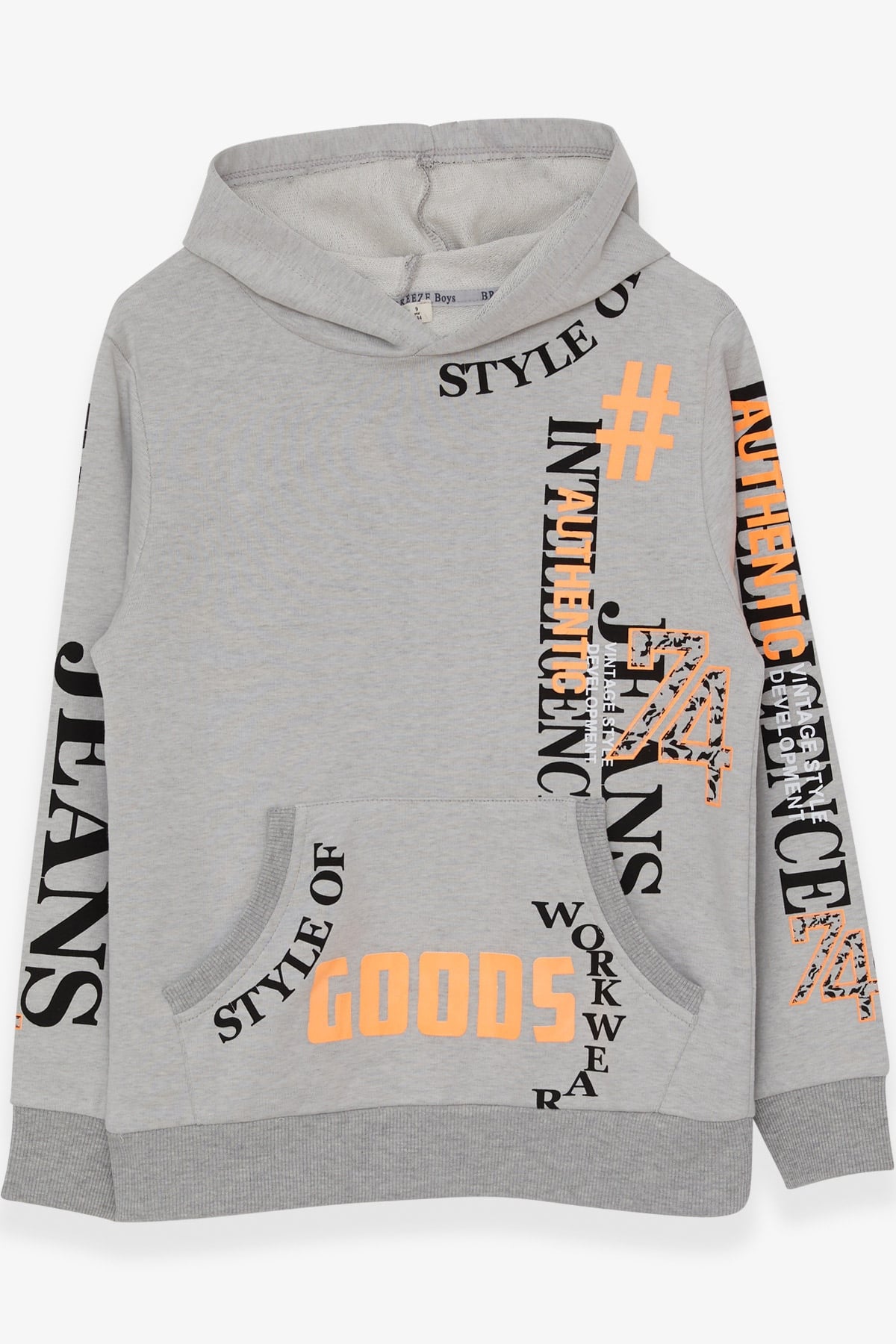 Breeze Erkek Çocuk Sweatshirt Baskılı Kapüşonlu Gri Melanj (9-14 Yaş)