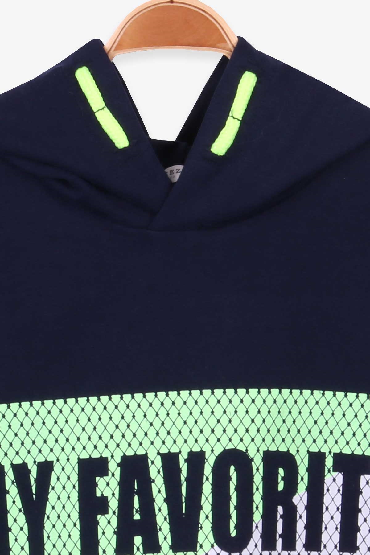 Breeze Erkek Çocuk Sweatshirt Baskılı Kapüşonlu Lacivert (10-15 Yaş)
