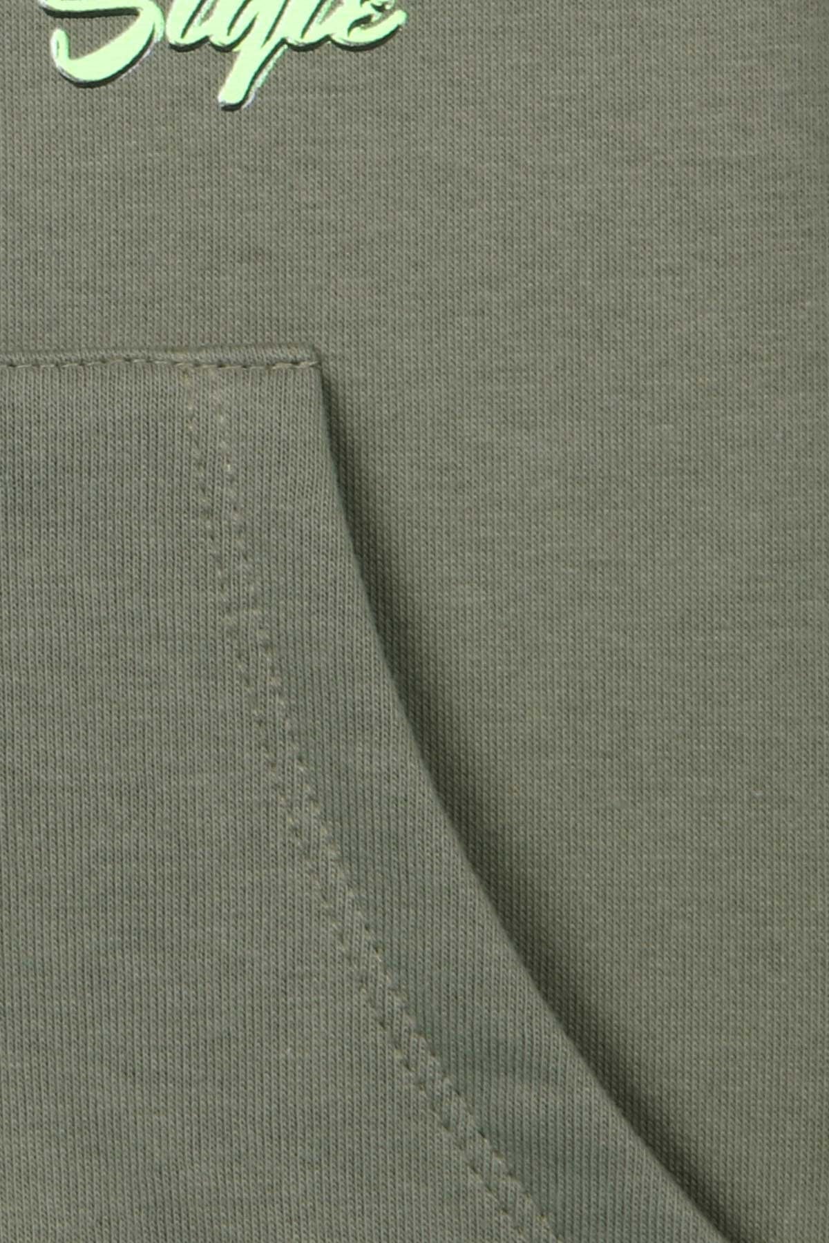 Breeze Erkek Çocuk Sweatshirt Baskılı Kanguru Cepli Haki Yeşil (8-14 Yaş)