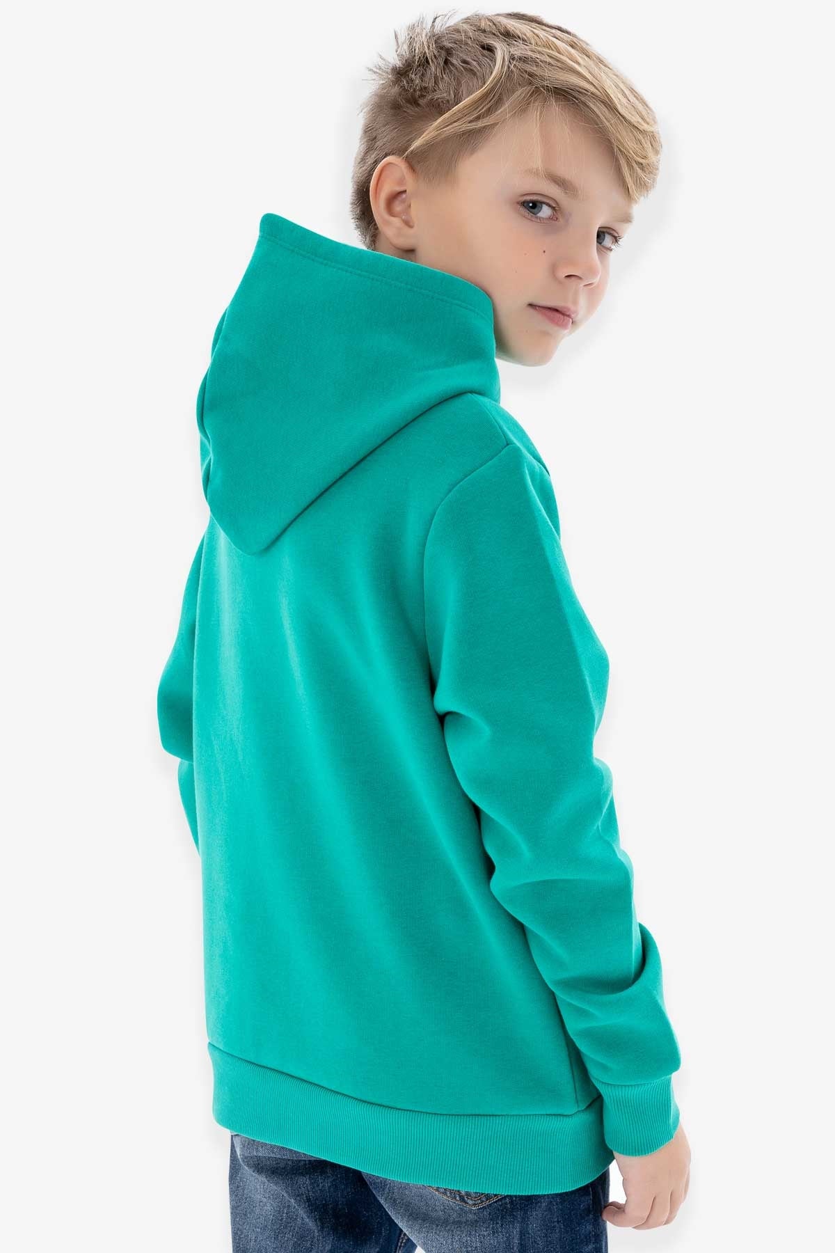 Breeze Erkek Çocuk Sweatshirt Baskılı Kanguru Cepli Yeşil (8-14 Yaş)