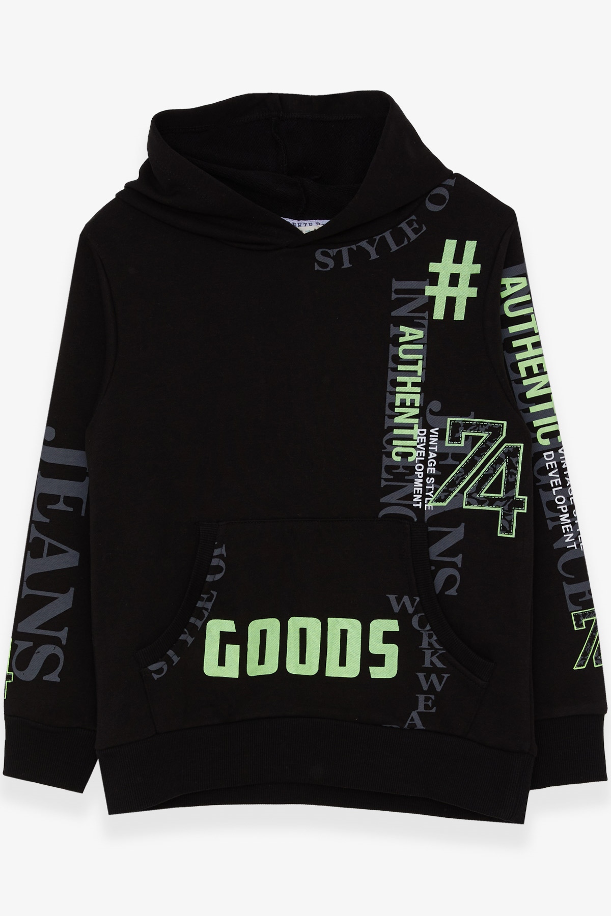 Breeze Erkek Çocuk Sweatshirt Baskılı Kapüşonlu Siyah (9-14 Yaş)
