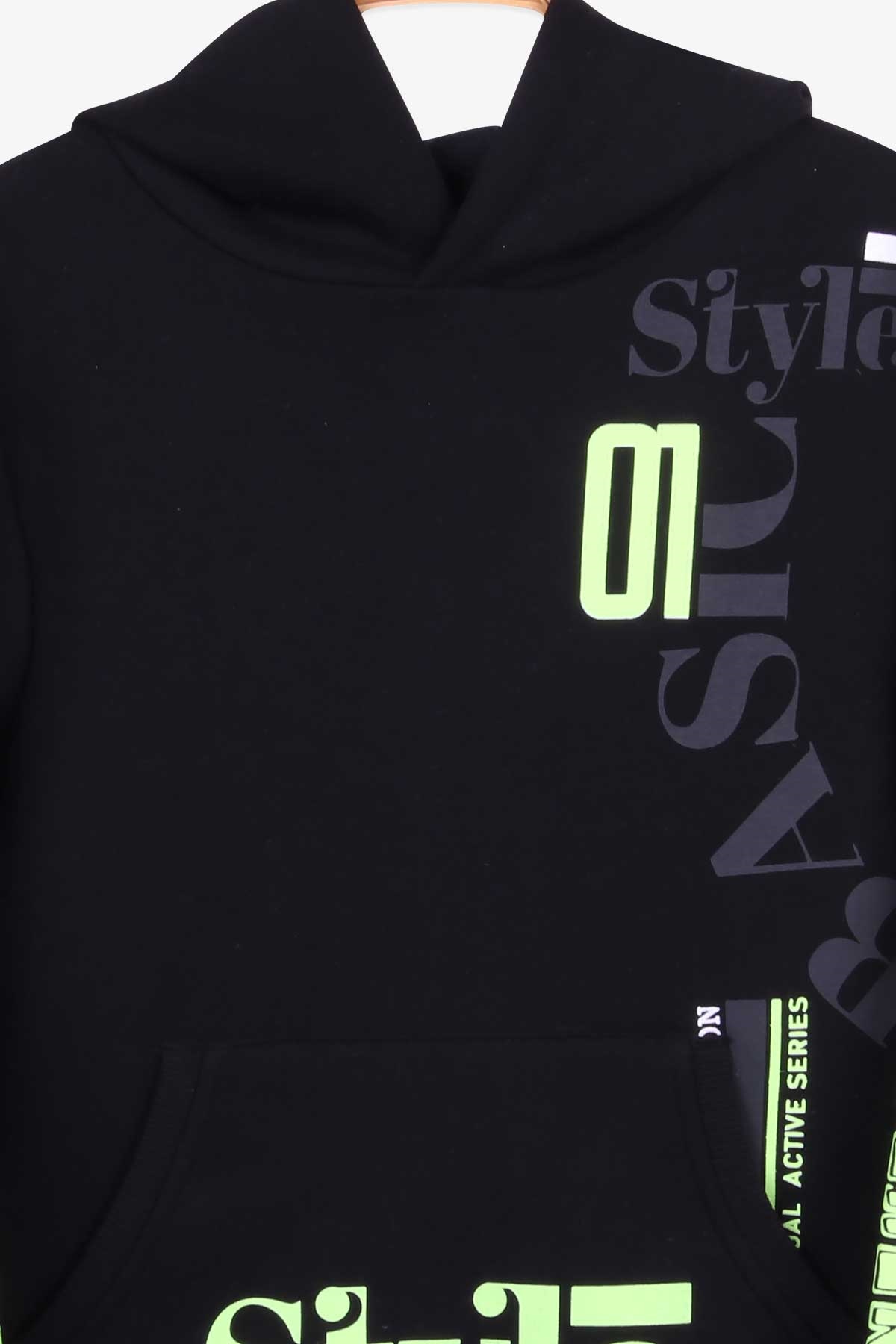 Breeze Erkek Çocuk Sweatshirt Baskılı Kapüşonlu Siyah (9-14 Yaş)