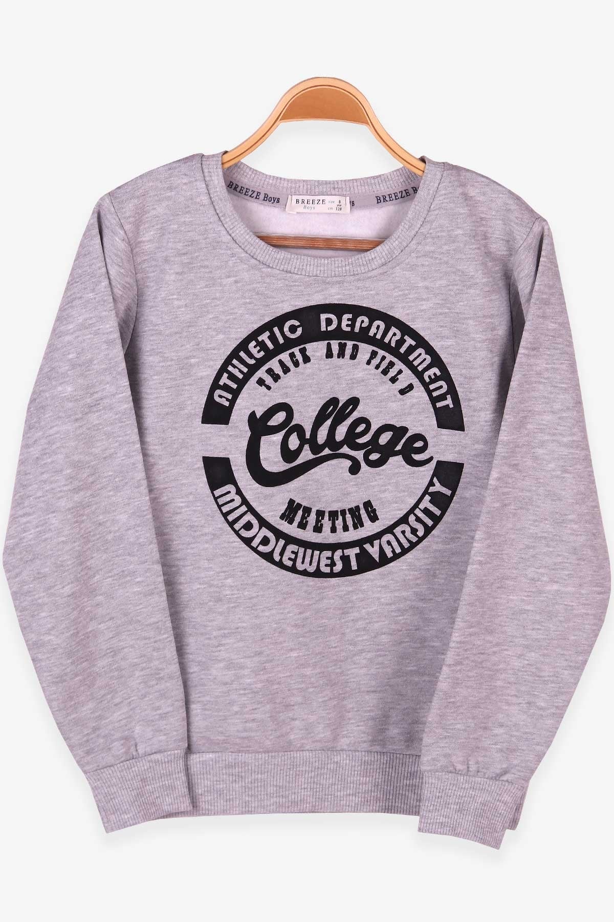 Breeze Erkek Çocuk Sweatshirt Baskılı Açık Gri Melanj (8-14 Yaş)