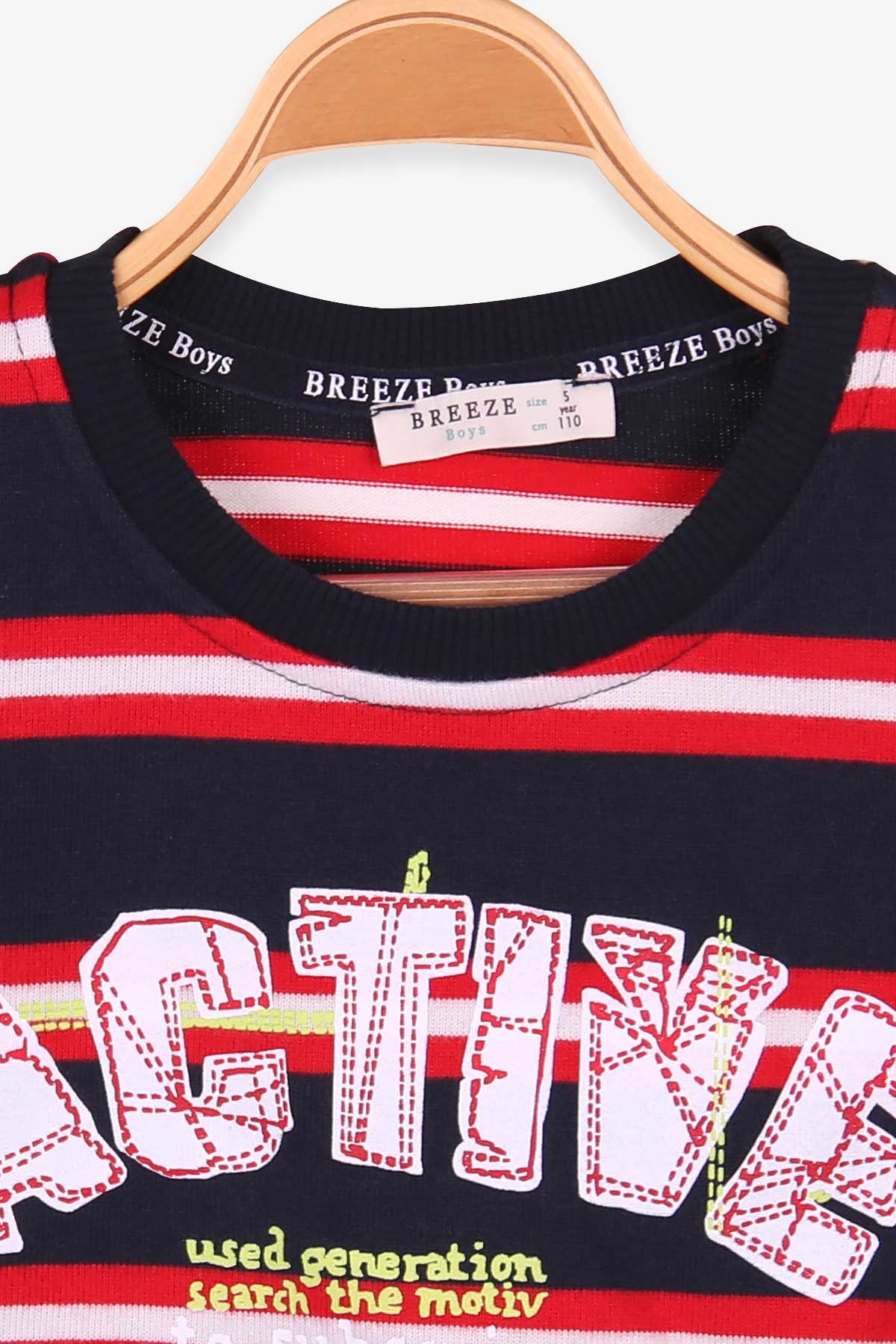 Breeze Erkek Çocuk Sweatshirt Baskılı Çizgili Lacivert (5-10 Yaş)