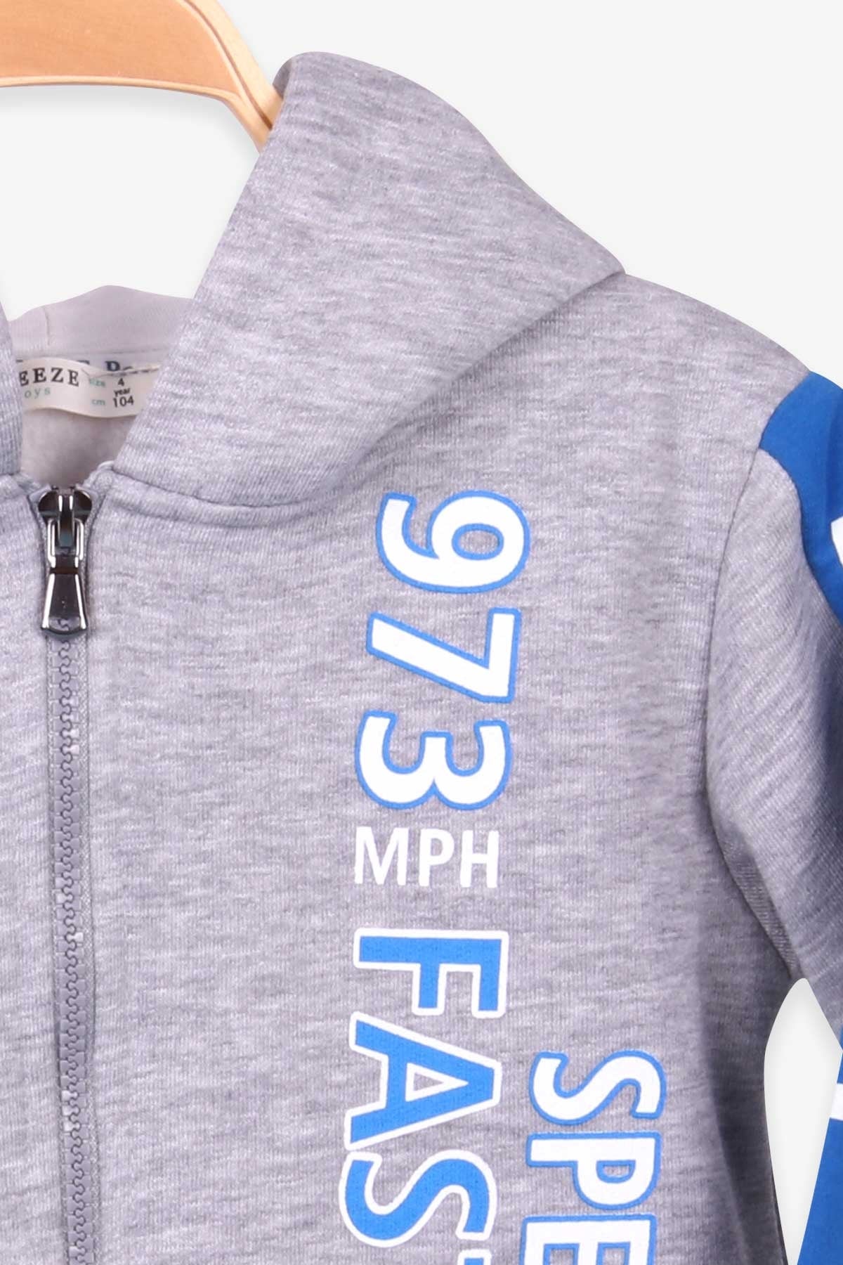 Breeze Erkek Çocuk Sweatshirt Baskılı Kapüşonlu Gri Melanj (4-8 Yaş)