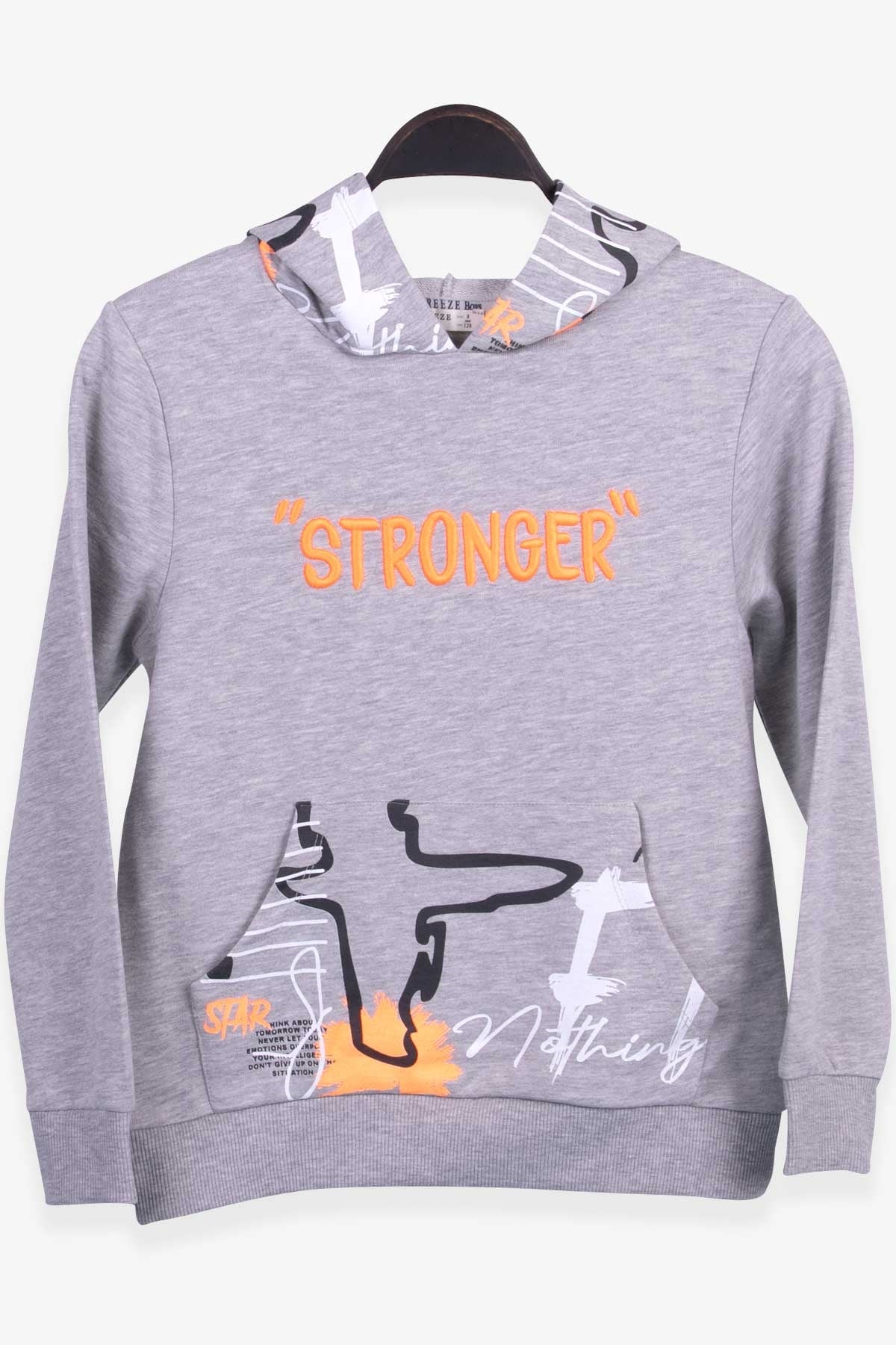 Breeze Erkek Çocuk Sweatshirt Baskılı Nakışlı Gri Melanj (8-14 Yaş)