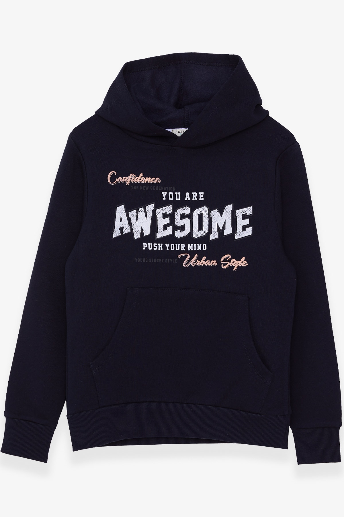 Breeze Erkek Çocuk Sweatshirt Baskılı Kanguru Cepli Lacivert (8-14 Yaş)
