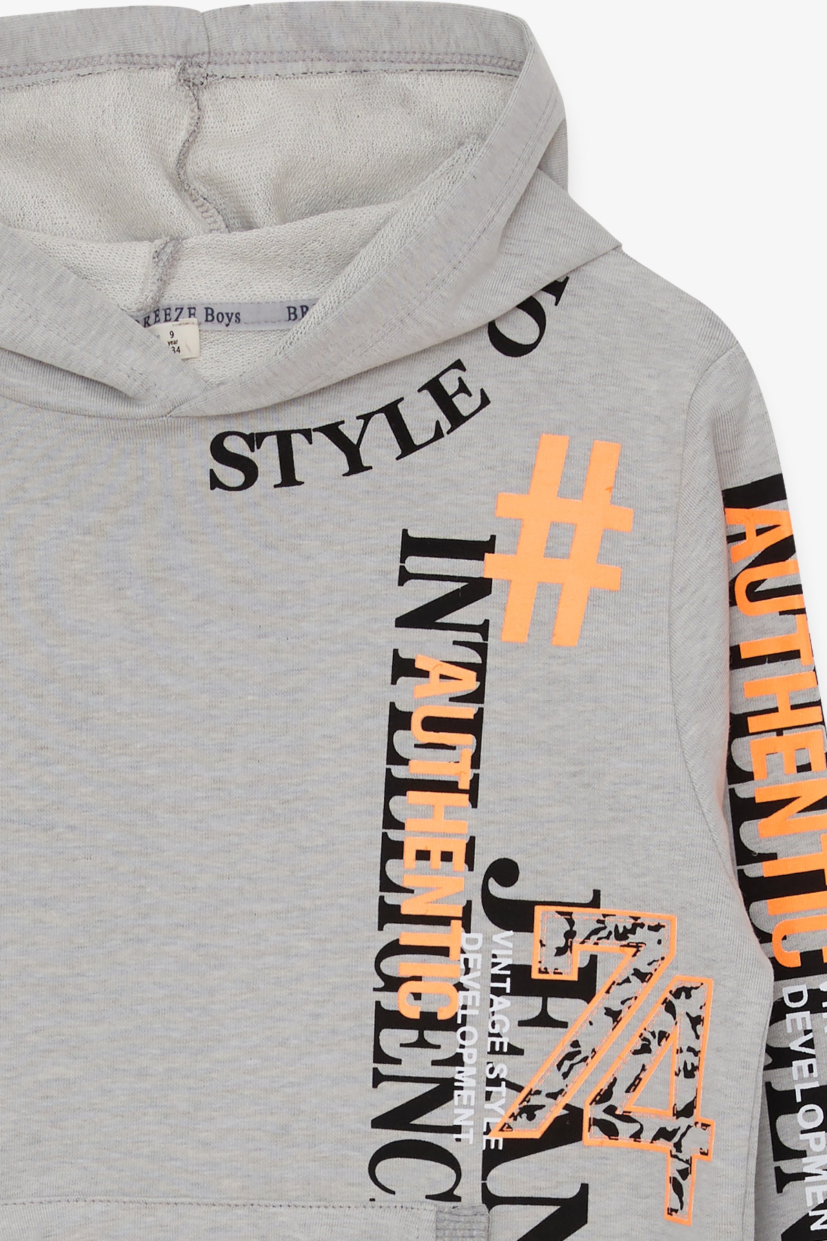 Breeze Erkek Çocuk Sweatshirt Baskılı Kapüşonlu Gri Melanj (9-14 Yaş)