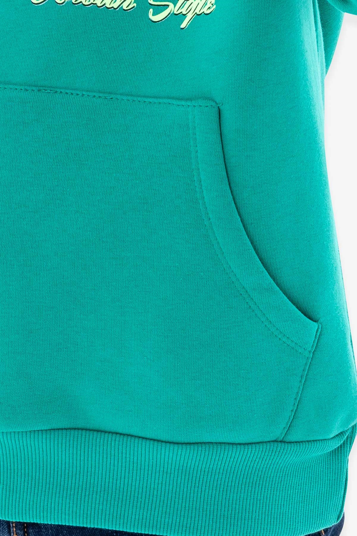 Breeze Erkek Çocuk Sweatshirt Baskılı Kanguru Cepli Yeşil (8-14 Yaş)