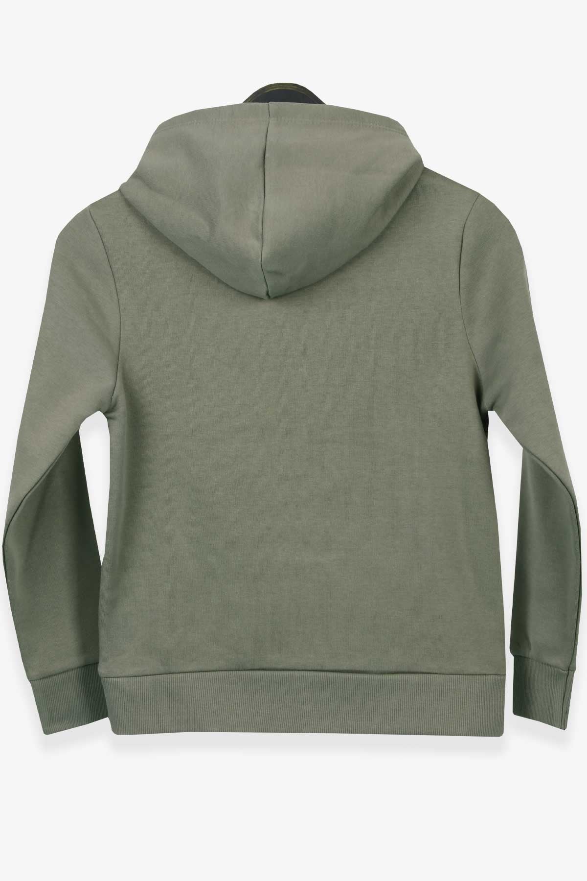 Breeze Erkek Çocuk Sweatshirt Baskılı Kanguru Cepli Haki Yeşil (8-14 Yaş)