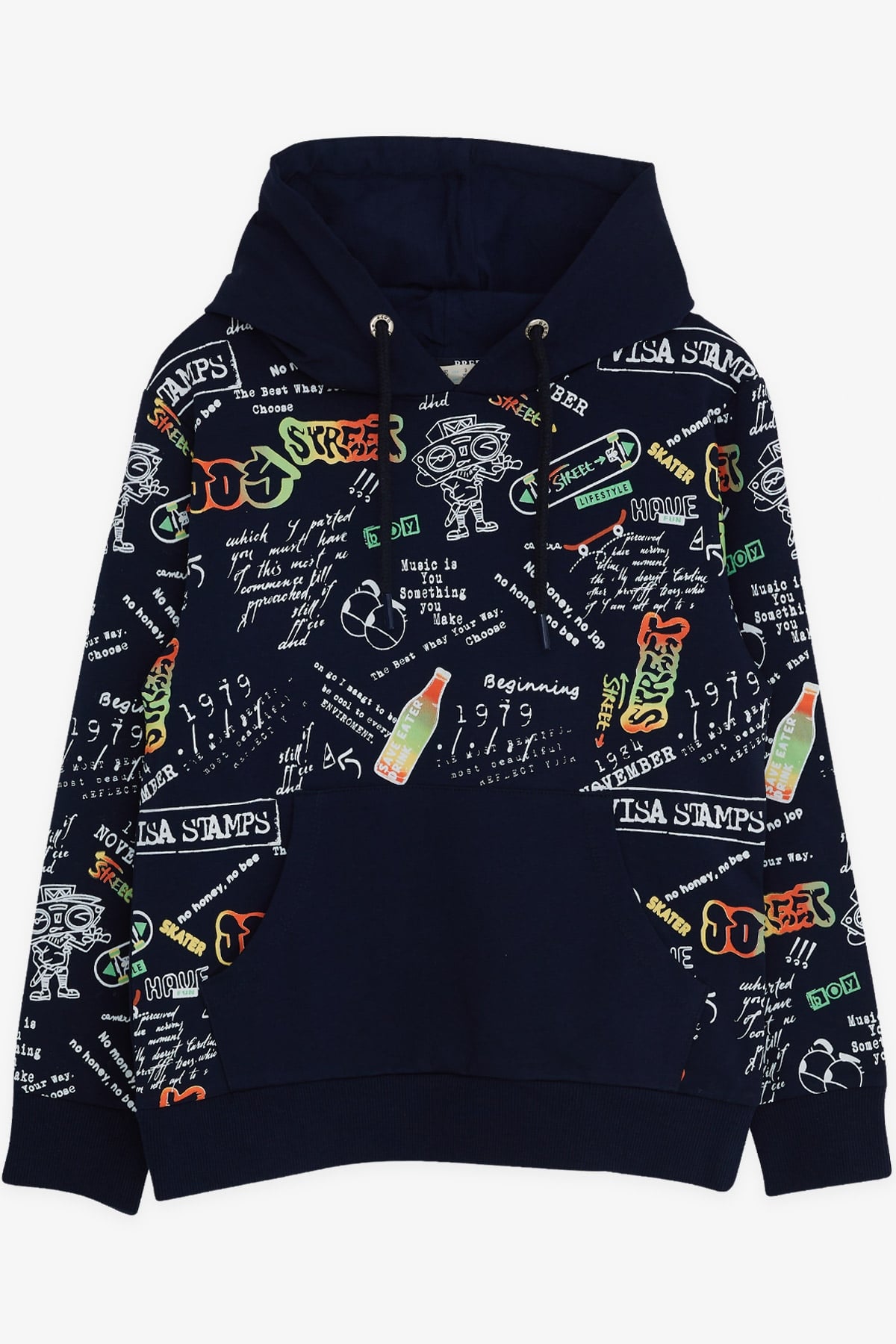 Breeze Erkek Çocuk Sweatshirt Baskılı Desenli Lacivert (9-14 Yaş)