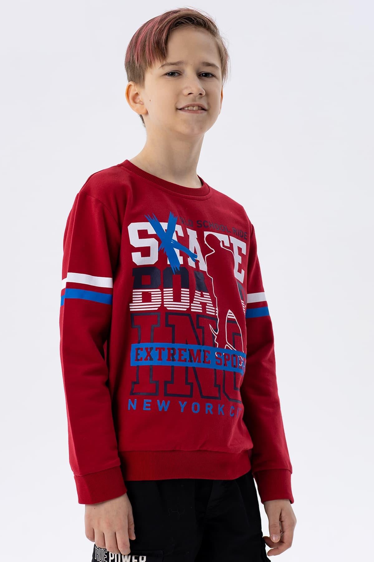 Breeze Erkek Çocuk Sweatshirt Baskılı Bordo (9 Yaş)
