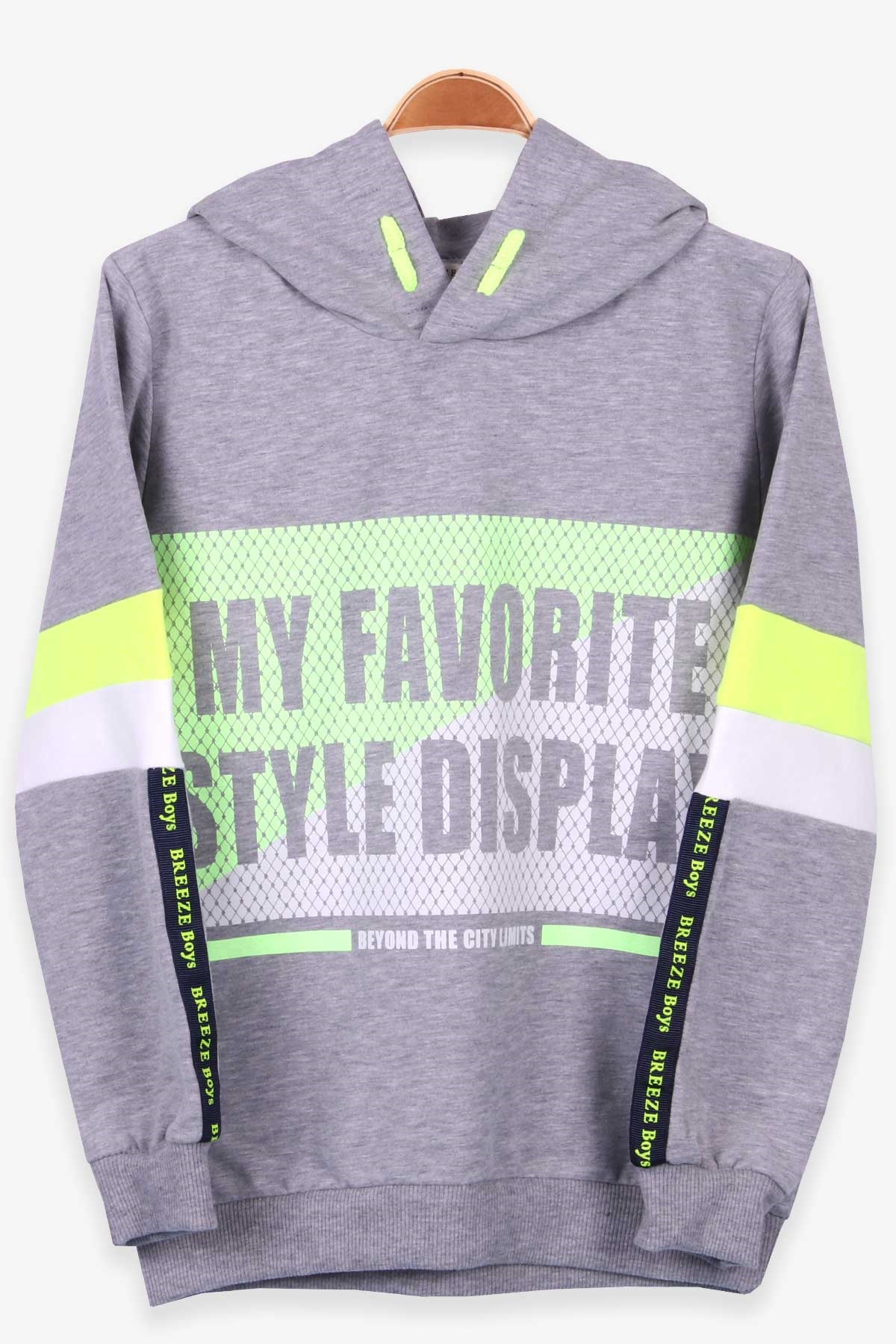 Breeze Erkek Çocuk Sweatshirt Baskılı Kapüşonlu Gri Melanj (10-15 Yaş)