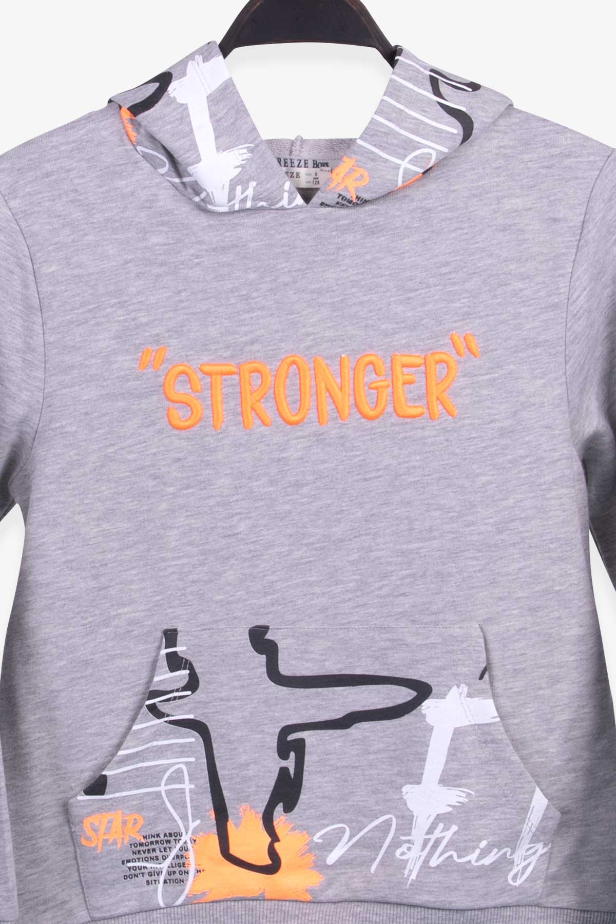 Breeze Erkek Çocuk Sweatshirt Baskılı Nakışlı Gri Melanj (8-14 Yaş)