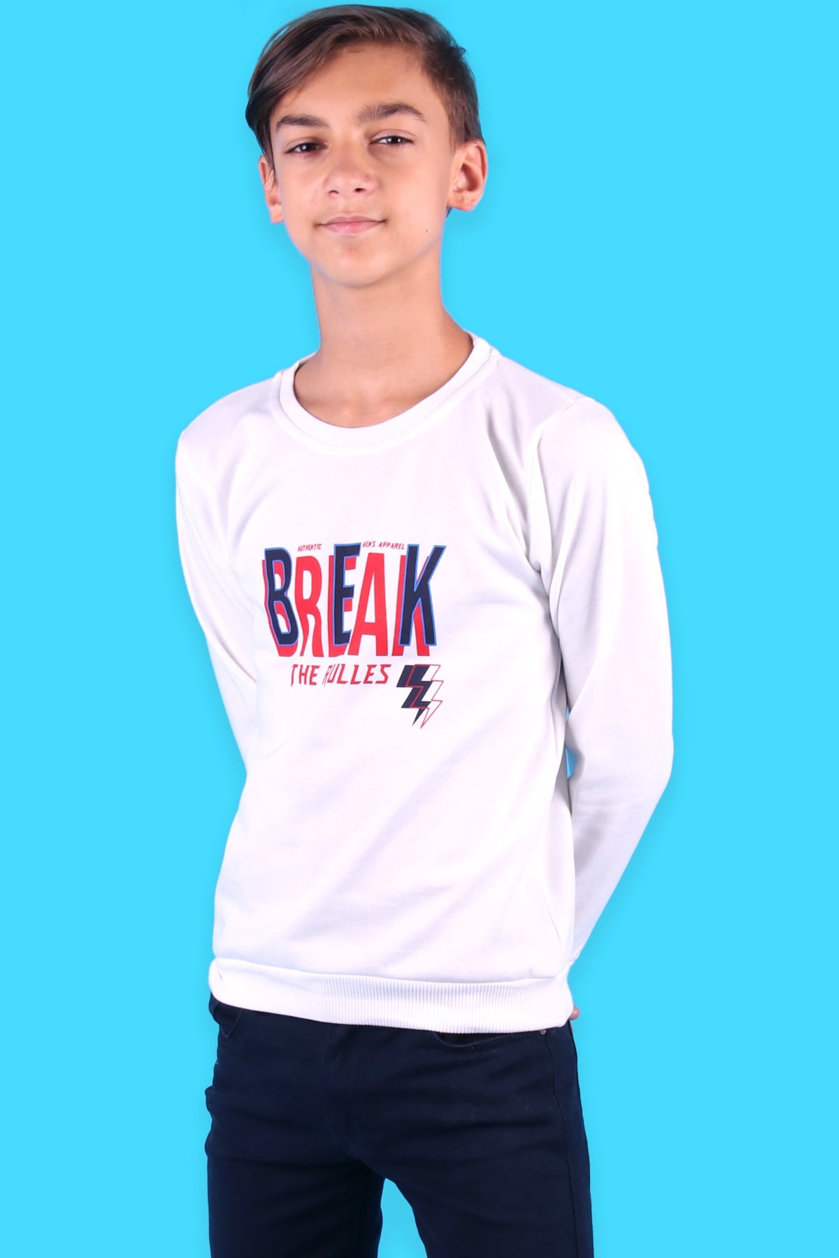 Breeze Erkek Çocuk Sweatshirt Baskılı Ekru (5-10 Yaş)