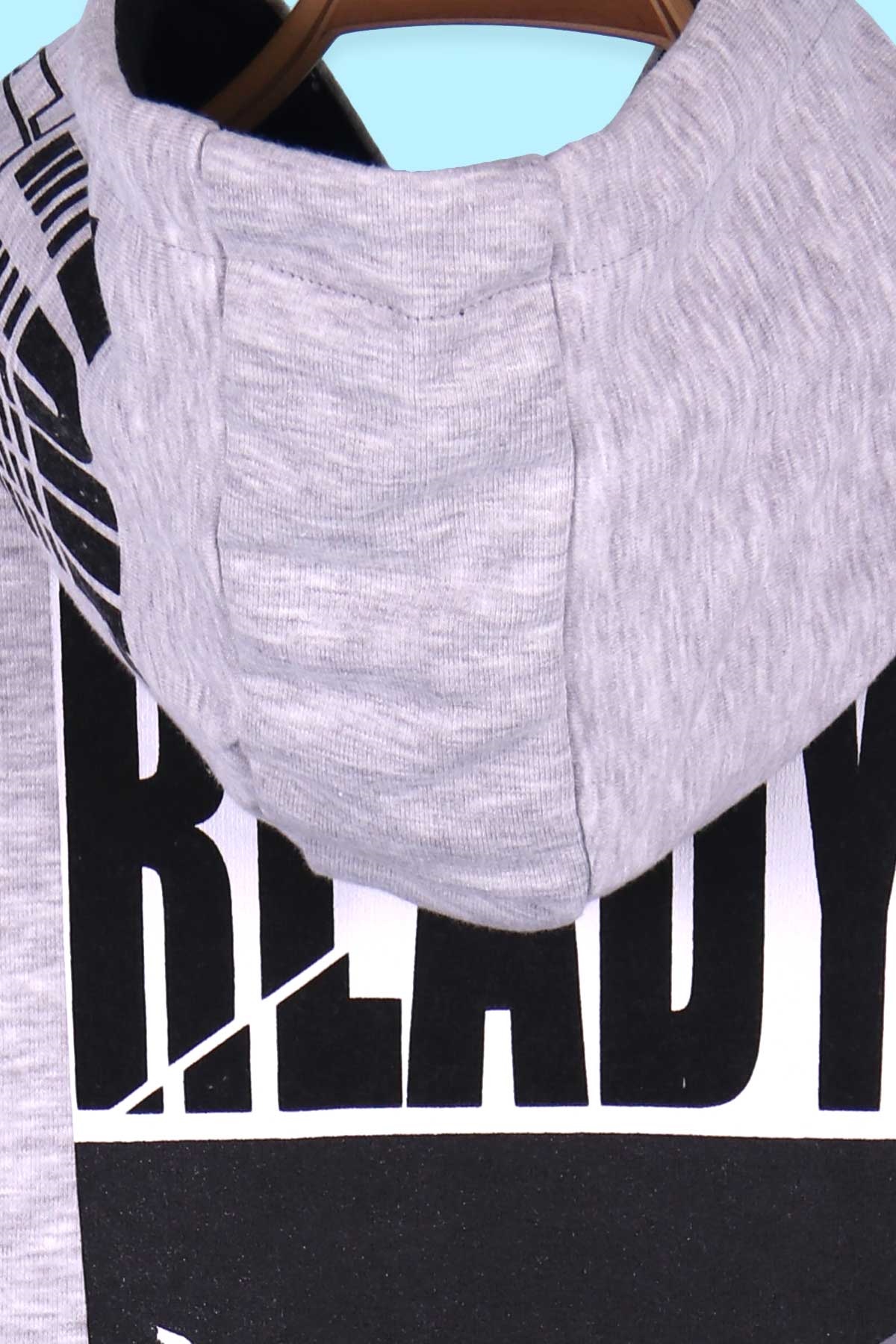 Breeze Erkek Çocuk Sweatshirt Baskılı Kanguru Cepli Açık Gri (9-16 Yaş)