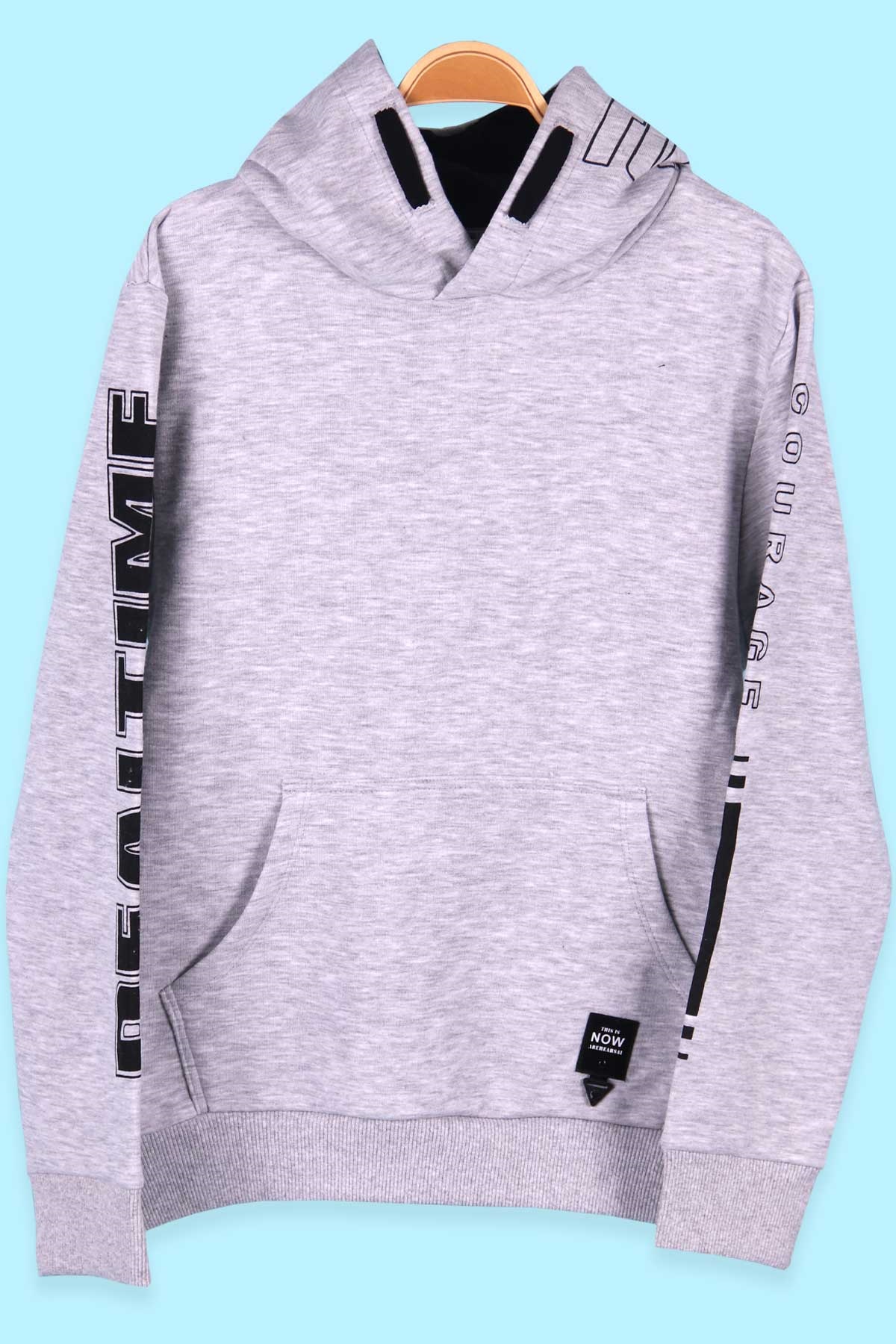 Breeze Erkek Çocuk Sweatshirt Baskılı Kanguru Cepli Açık Gri (9-16 Yaş)