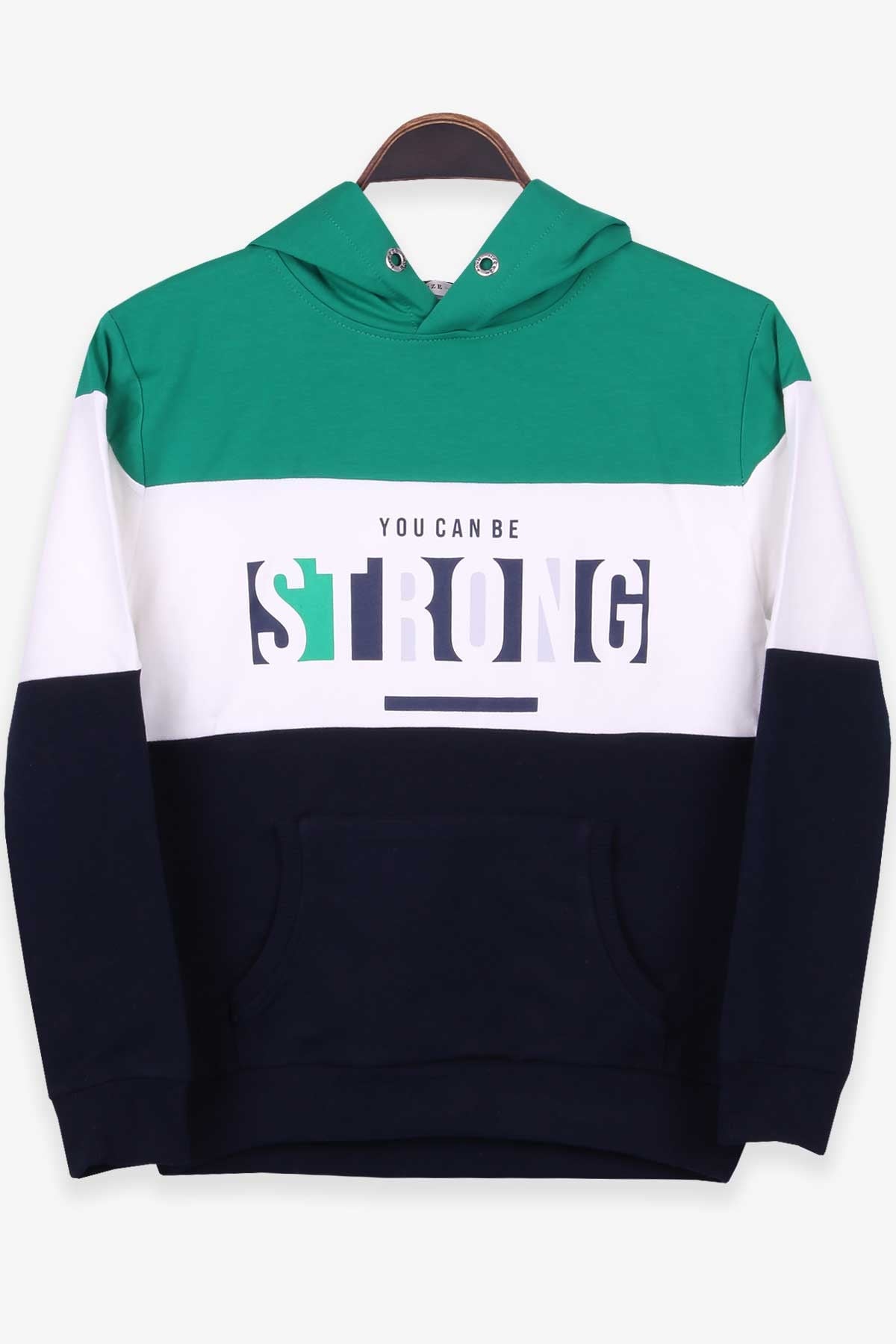 Breeze Erkek Çocuk Sweatshirt Blok Desenli Koyu Yeşil (9-14 Yaş)