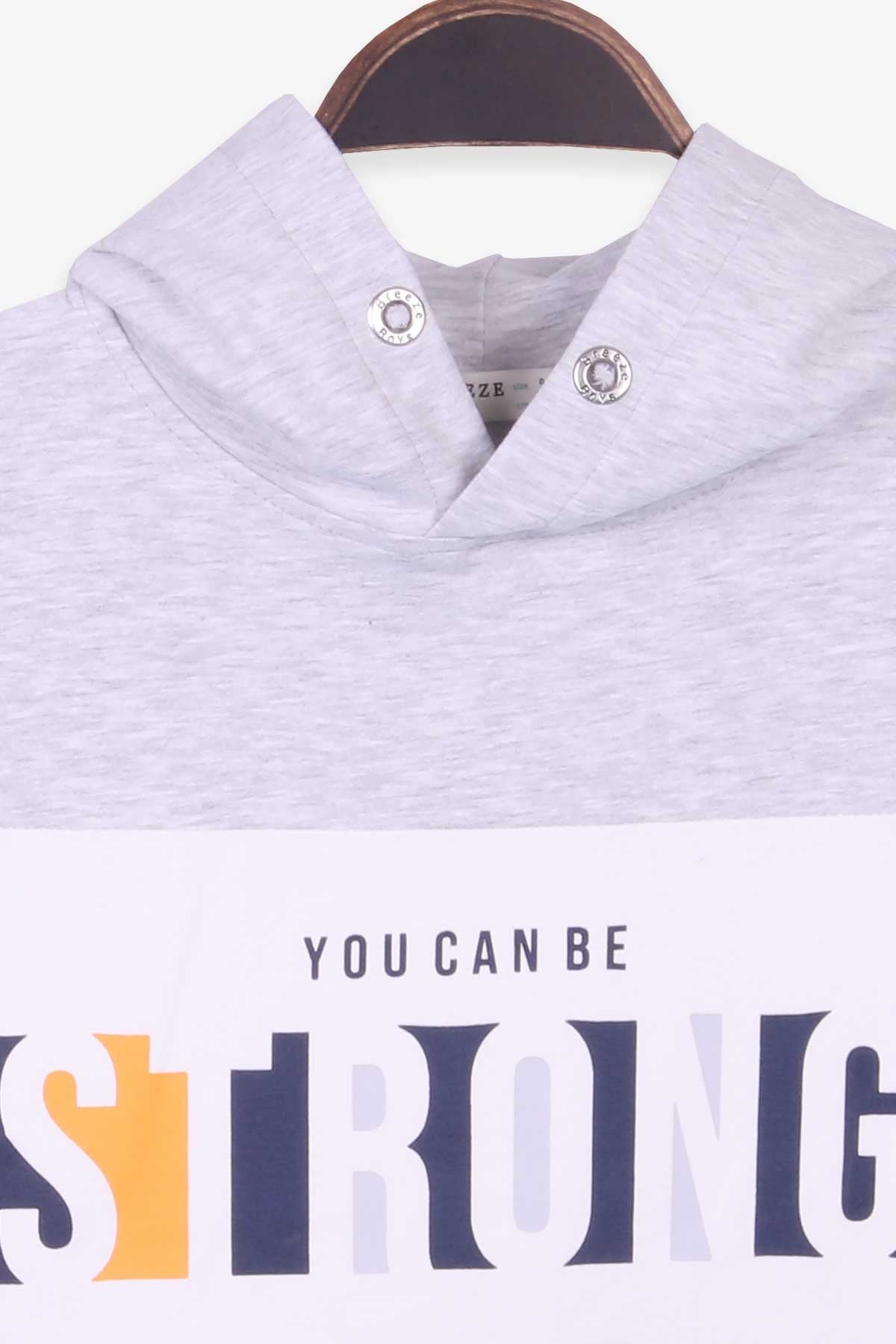 Breeze Erkek Çocuk Sweatshirt Blok Desenli Açık Gri Melanj (9-12 Yaş)