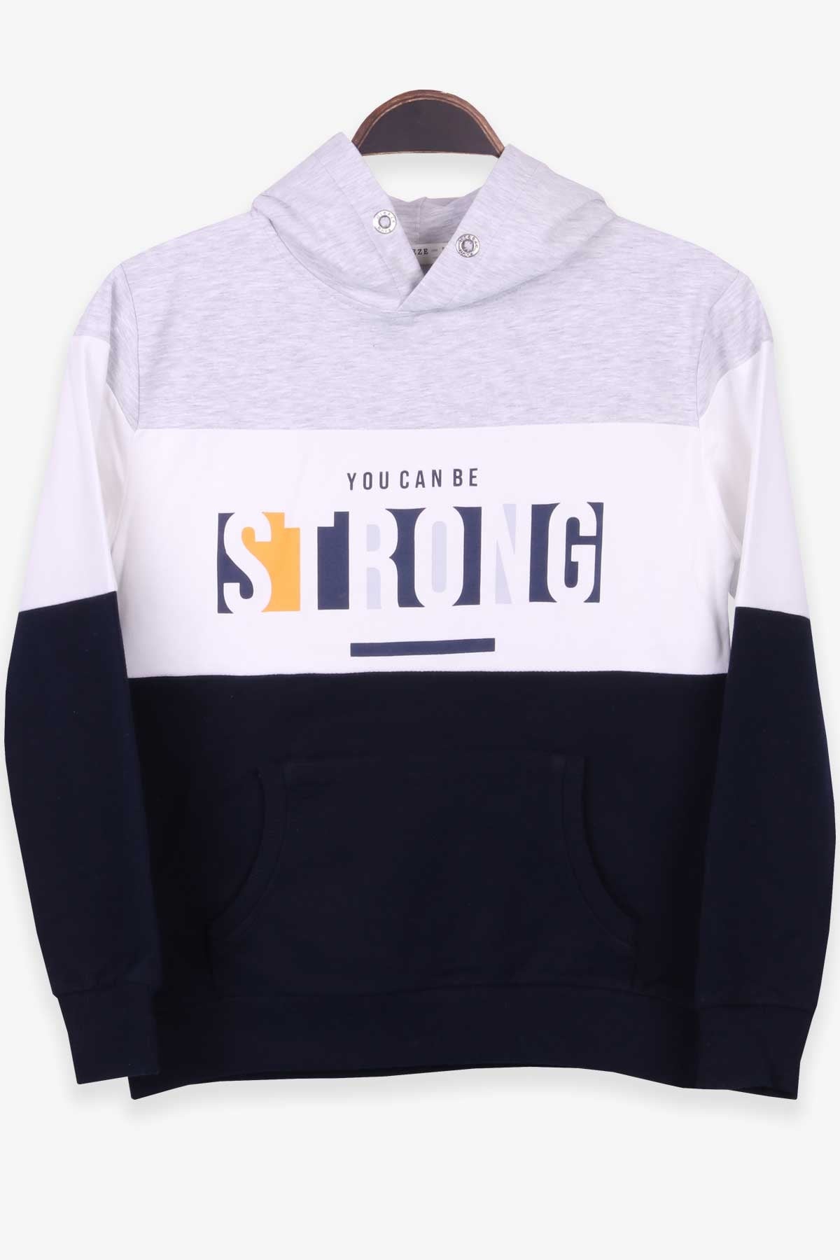 Breeze Erkek Çocuk Sweatshirt Blok Desenli Açık Gri Melanj (9-12 Yaş)