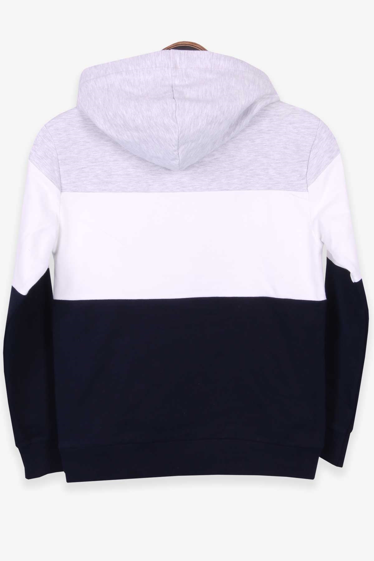 Breeze Erkek Çocuk Sweatshirt Blok Desenli Açık Gri Melanj (9-12 Yaş)