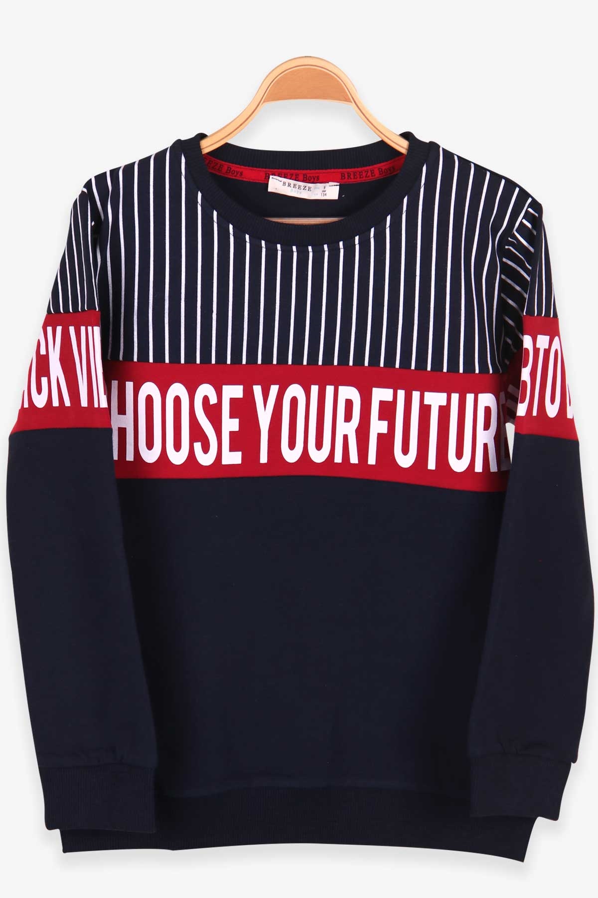 Breeze Erkek Çocuk Sweatshirt Çizgi Detaylı Baskılı Lacivert (9-14 Yaş)