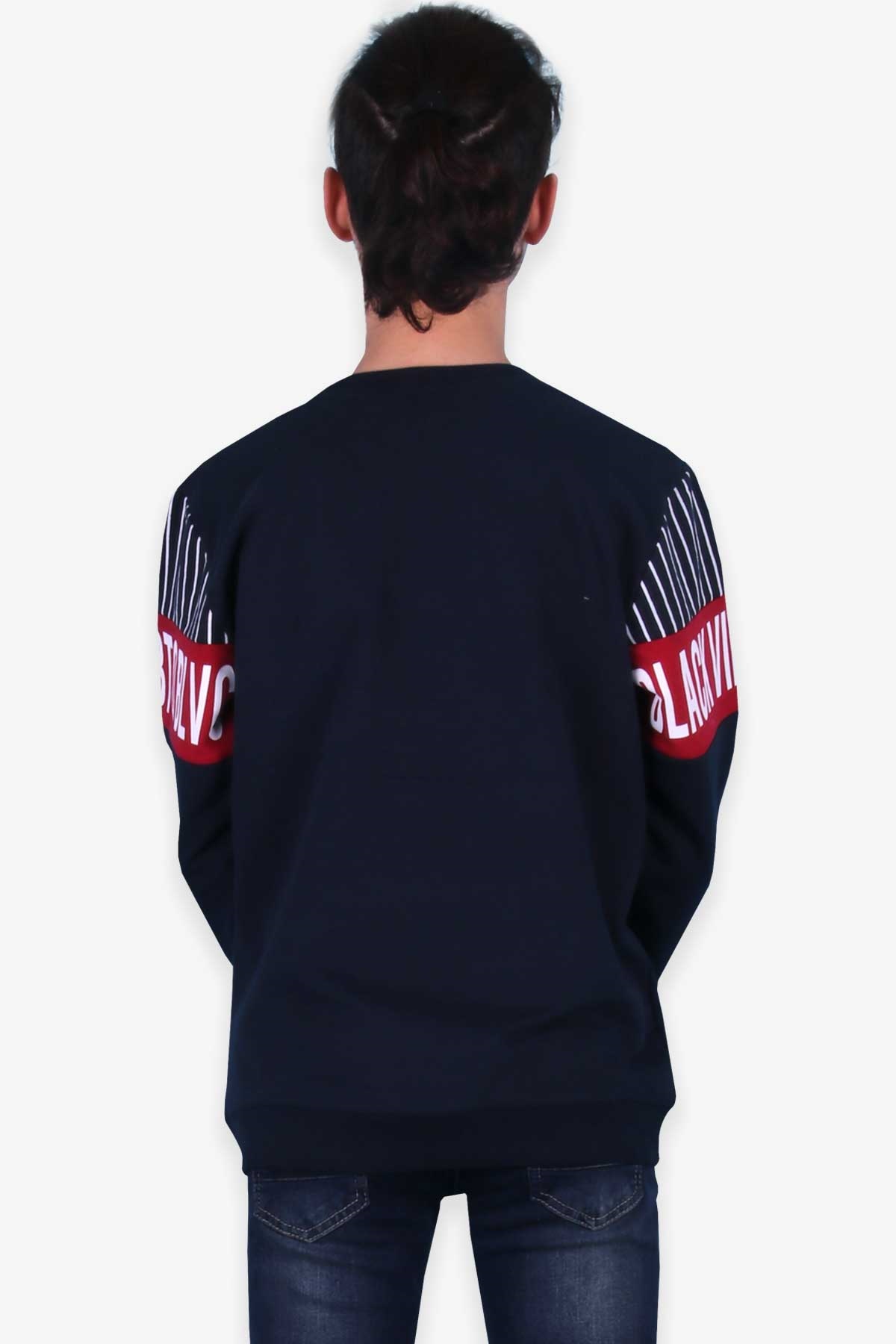 Breeze Erkek Çocuk Sweatshirt Çizgi Detaylı Baskılı Lacivert (9-14 Yaş)