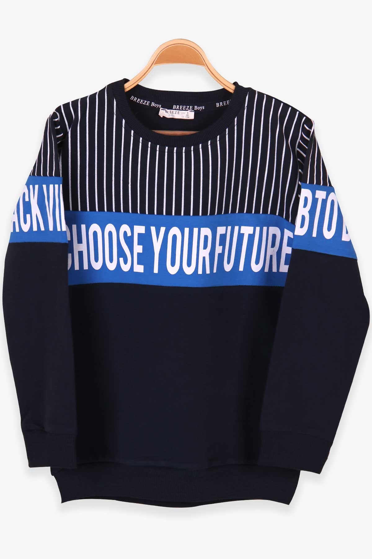 Breeze Erkek Çocuk Sweatshirt Çizgi Detaylı Baskılı Lacivert (9-14 Yaş)